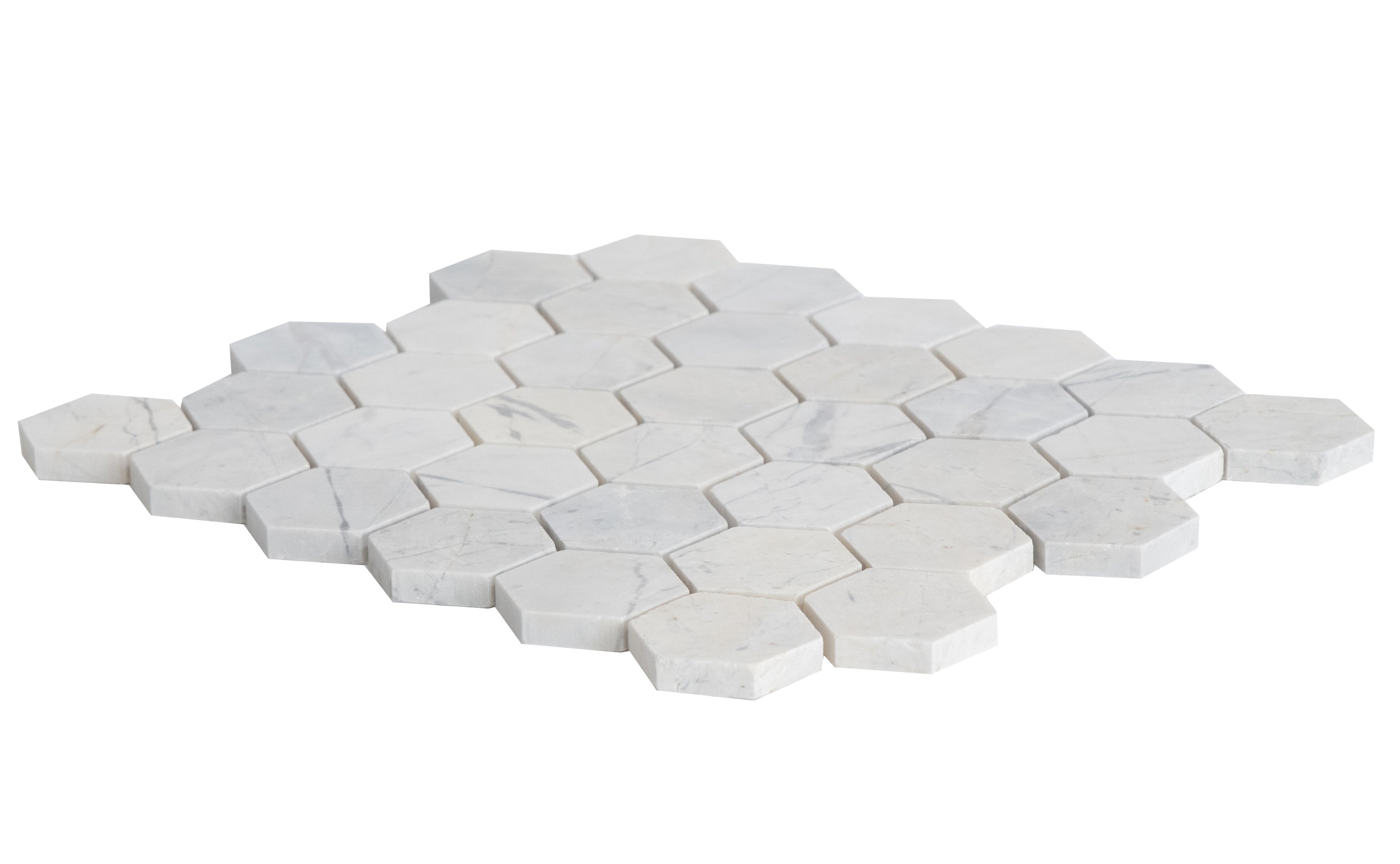 Palia Dolomite White 2" Hexagon Polished on 12" x 12" Mesh Mosaic Tile - Belair Collection