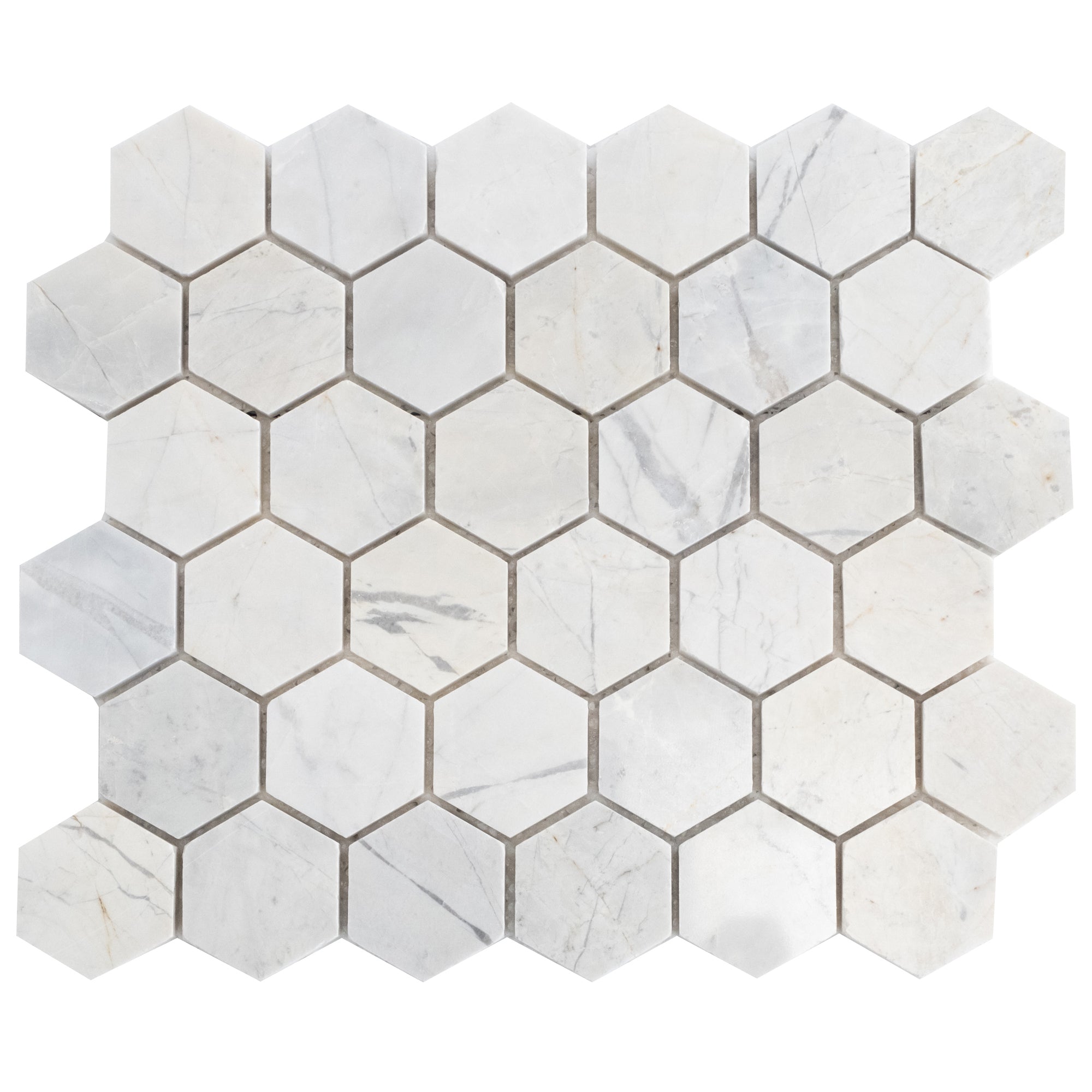 Palia Dolomite White 2" Hexagon Polished on 12" x 12" Mesh Mosaic Tile - Belair Collection