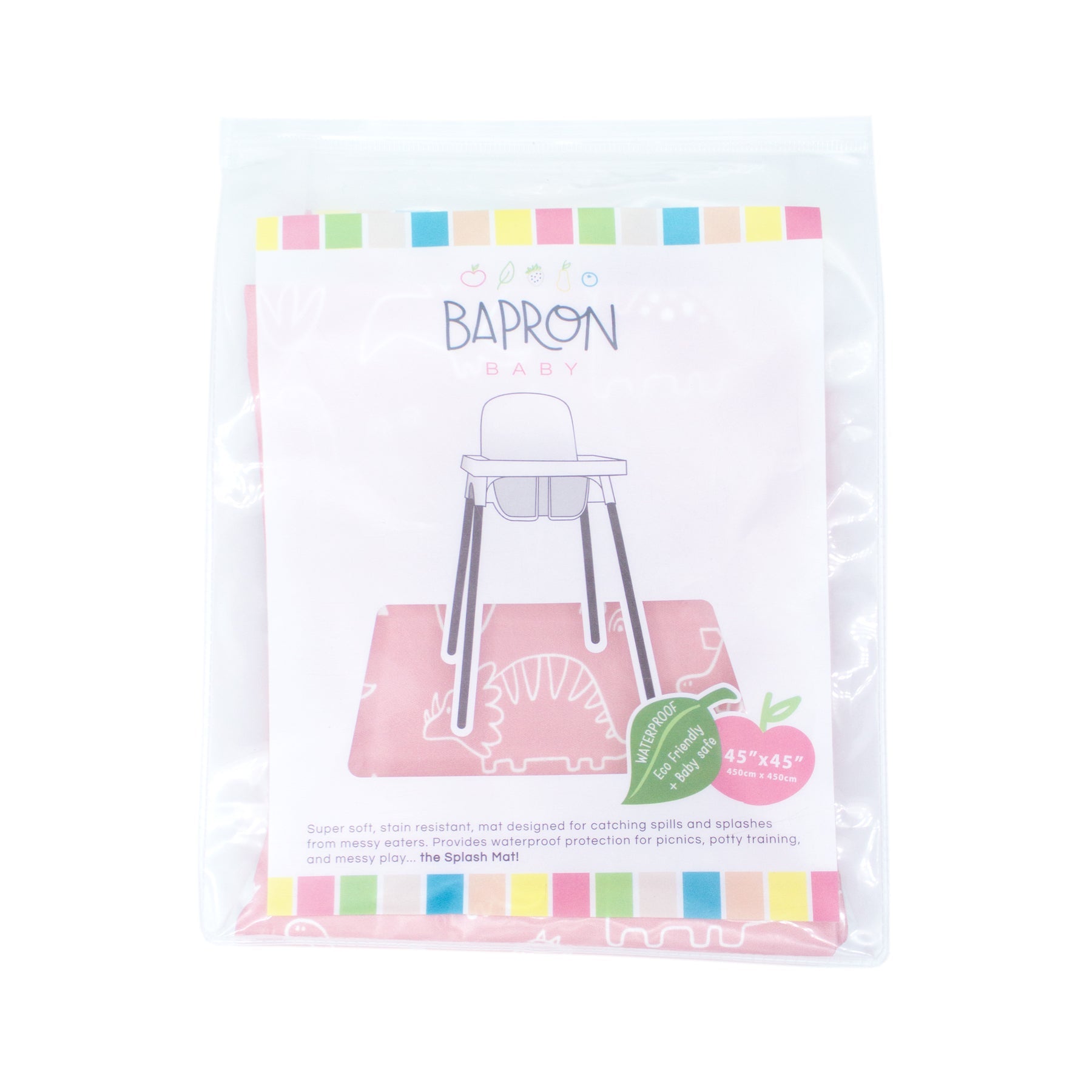Dino Friends - Blush Splash Mat - A Waterproof Catch-All for Highchair Spills and More! BapronBaby