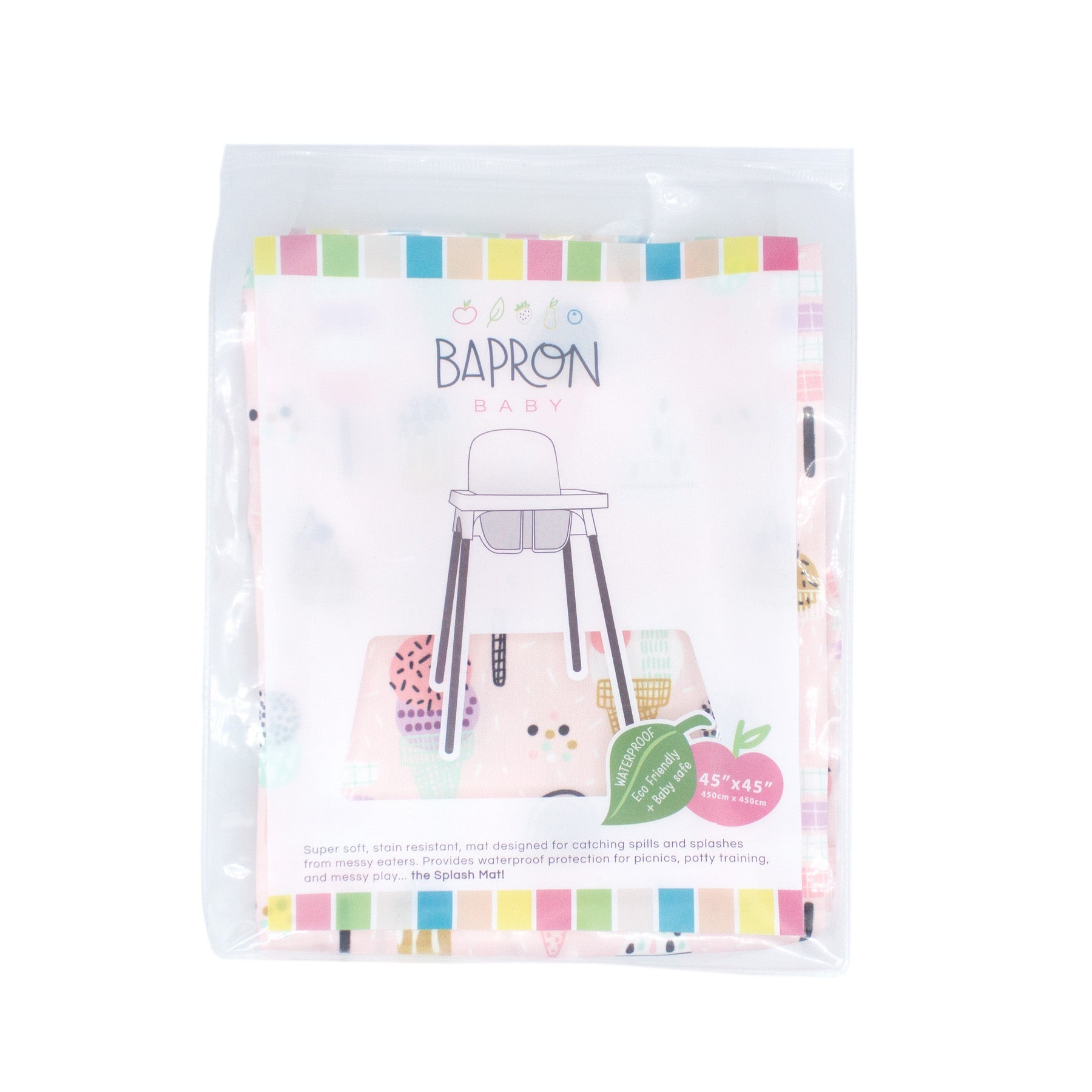 Pink Ice Cream Splash Mat - A Waterproof Catch-All for Highchair Spills and More! BapronBaby