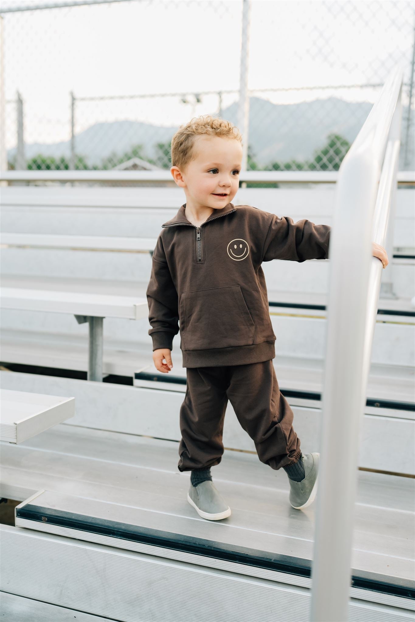Smiley Face Quarter Zip French Terry Set Mebie Baby