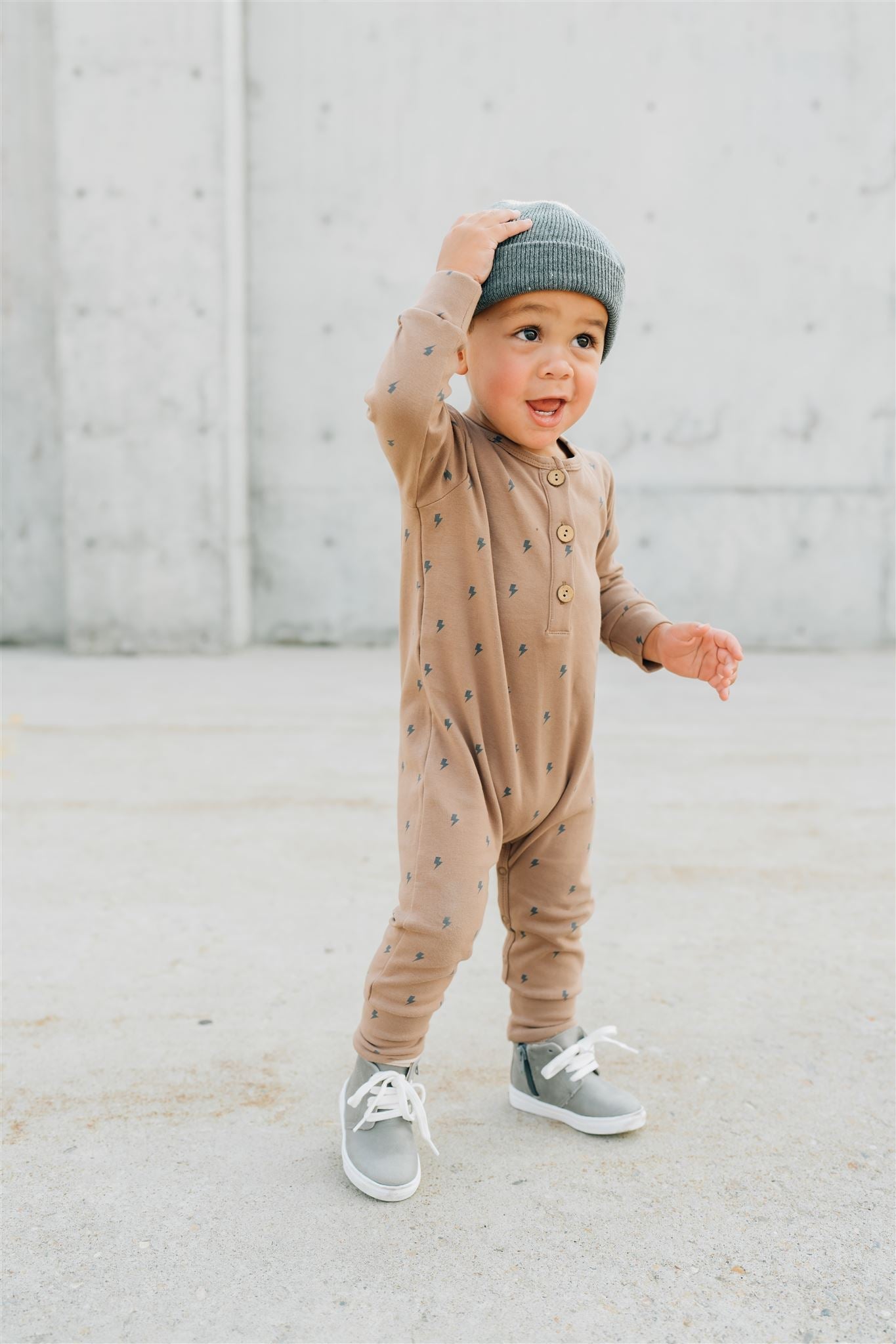 Lightening Bolt Long Sleeve Button Romper Mebie Baby
