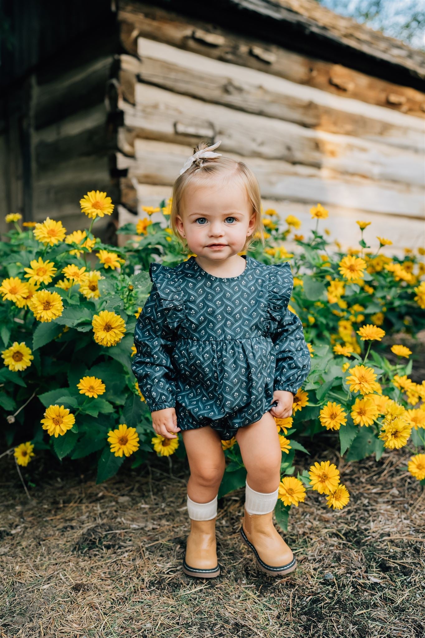 Navy Berry Long Sleeve Ruffle Bubble Romper Mebie Baby