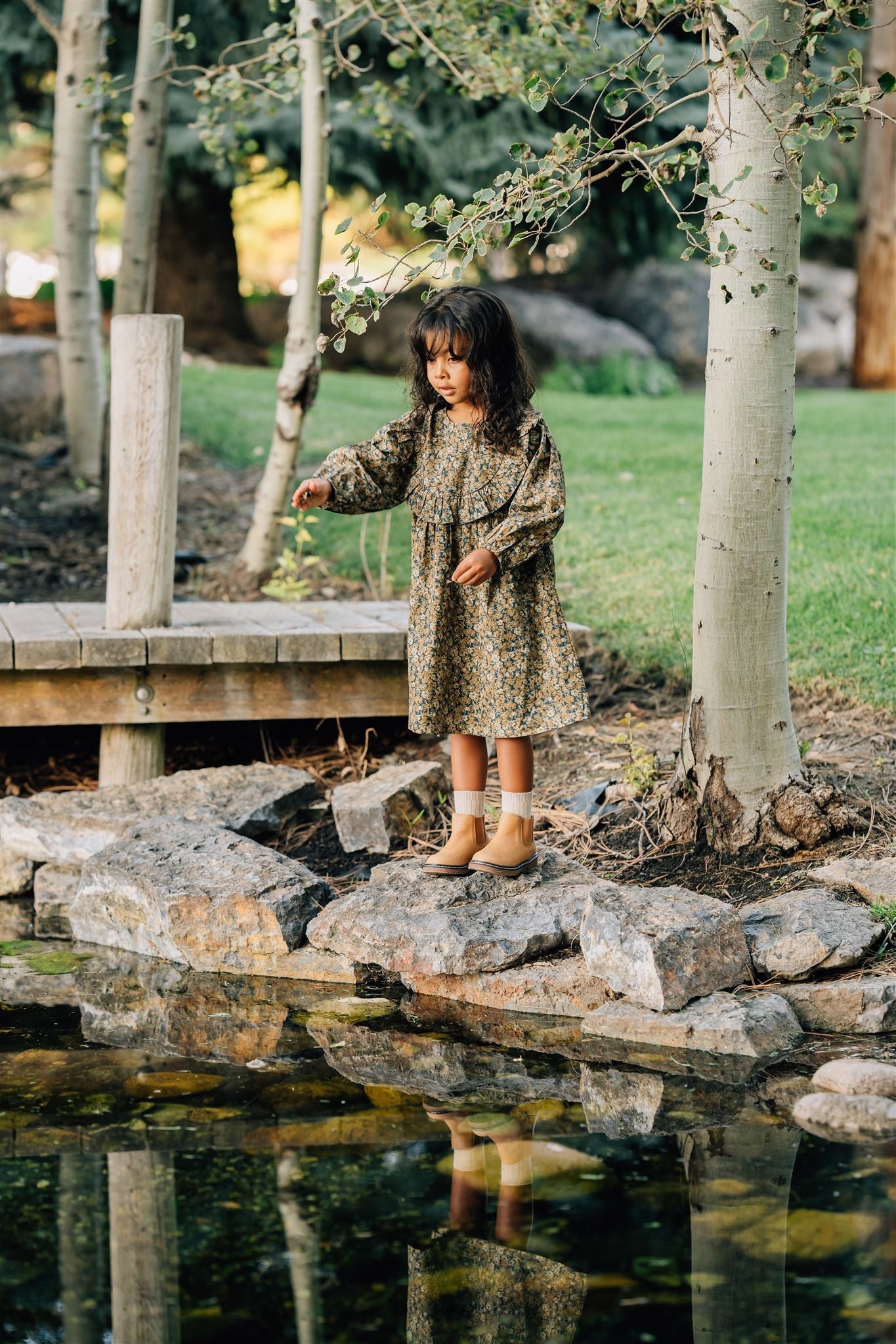 Venetian Floral Long Sleeve Ruffle Cotton Dress Mebie Baby