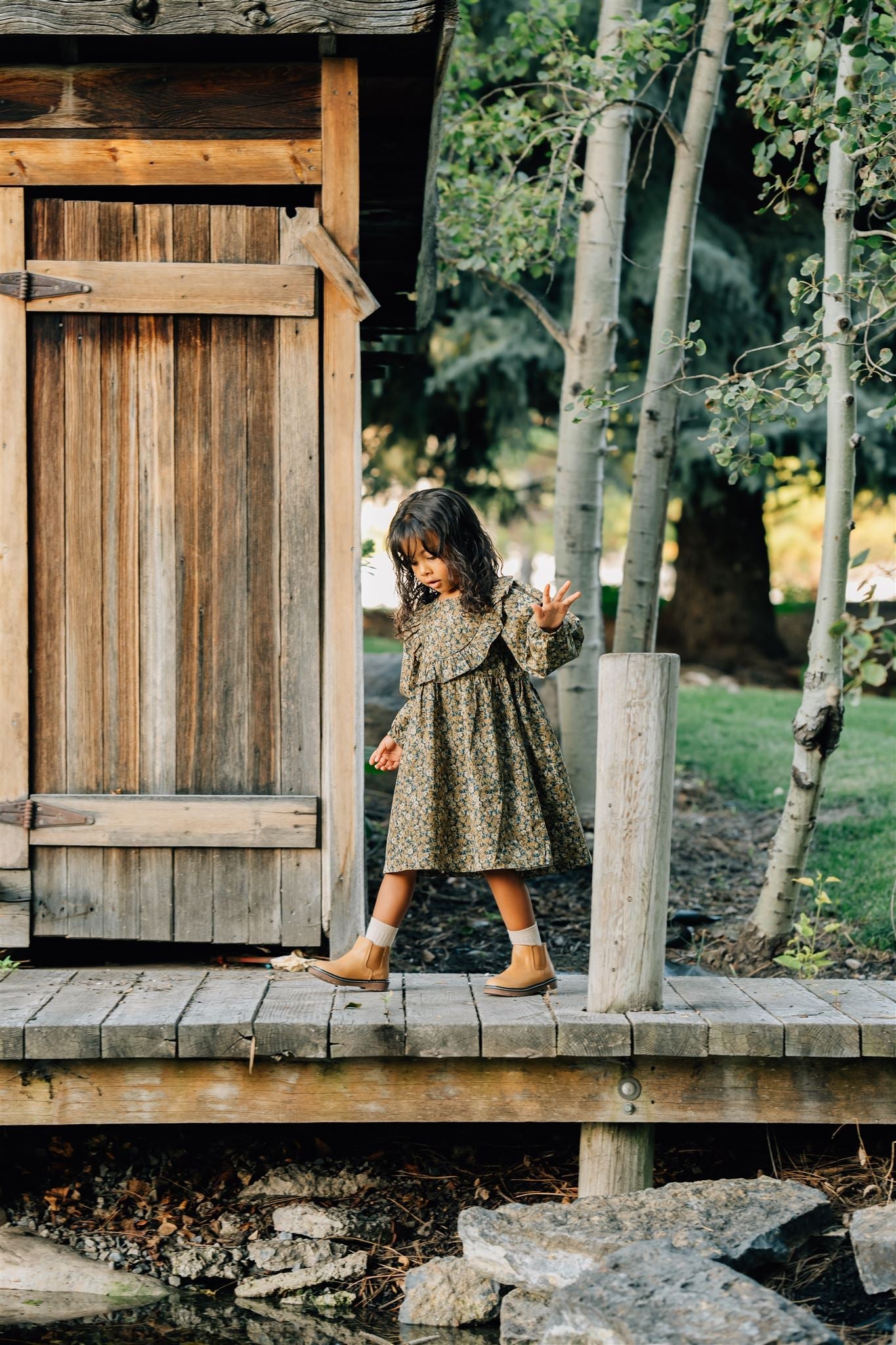 Venetian Floral Long Sleeve Ruffle Cotton Dress Mebie Baby