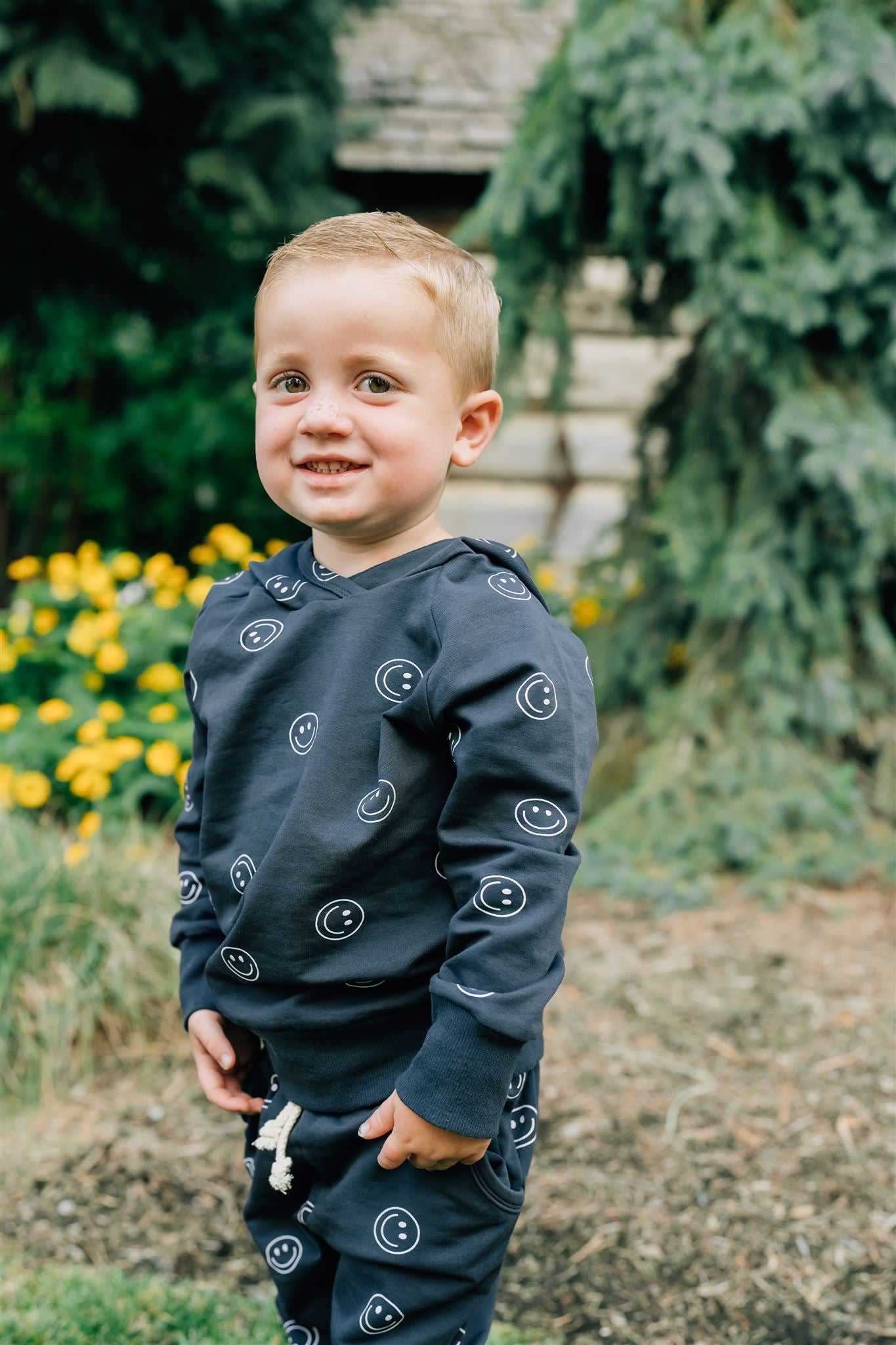 Dark Teal Smiley Hooded French Terry Set Mebie Baby