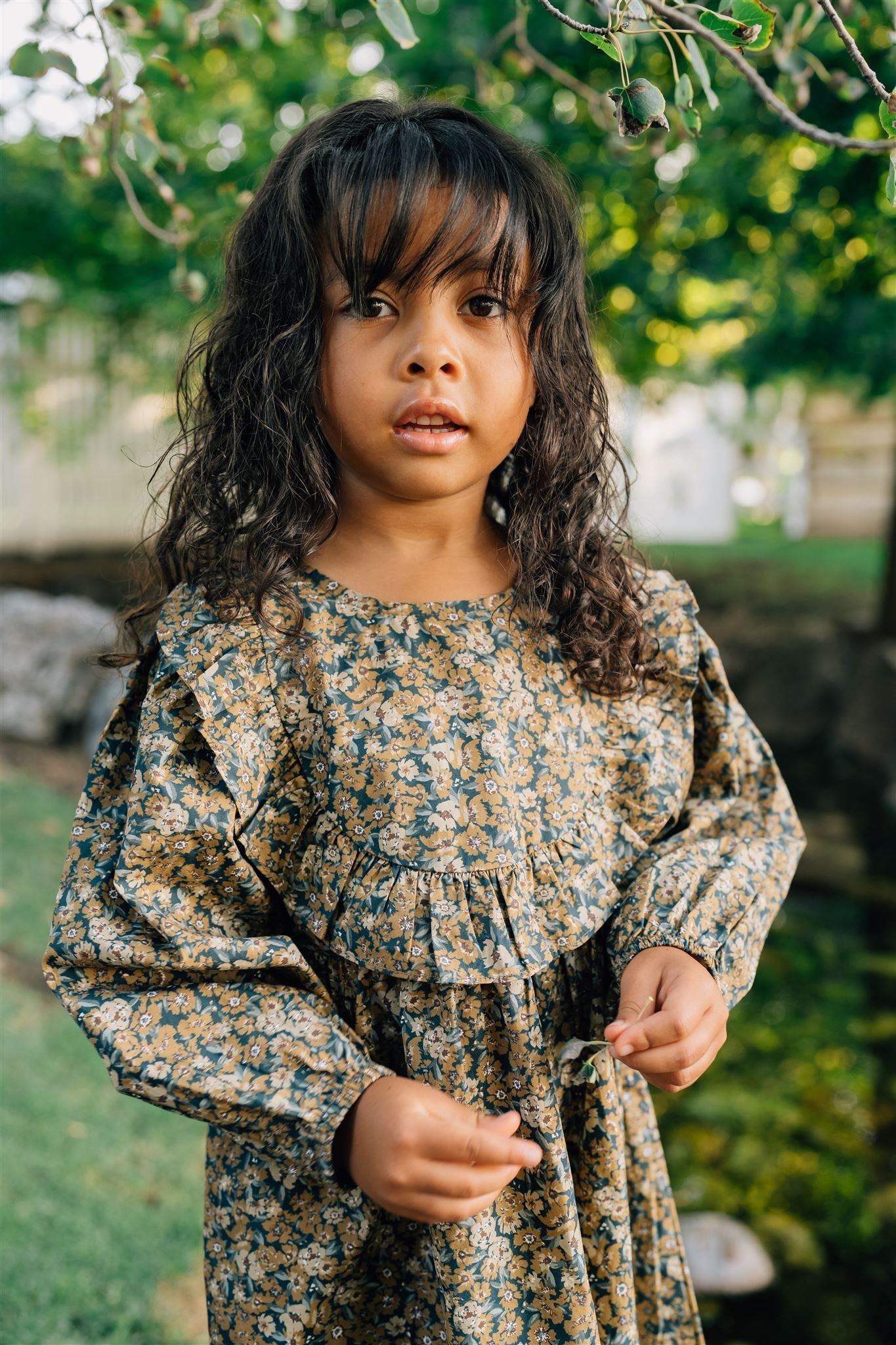 Venetian Floral Long Sleeve Ruffle Cotton Dress Mebie Baby