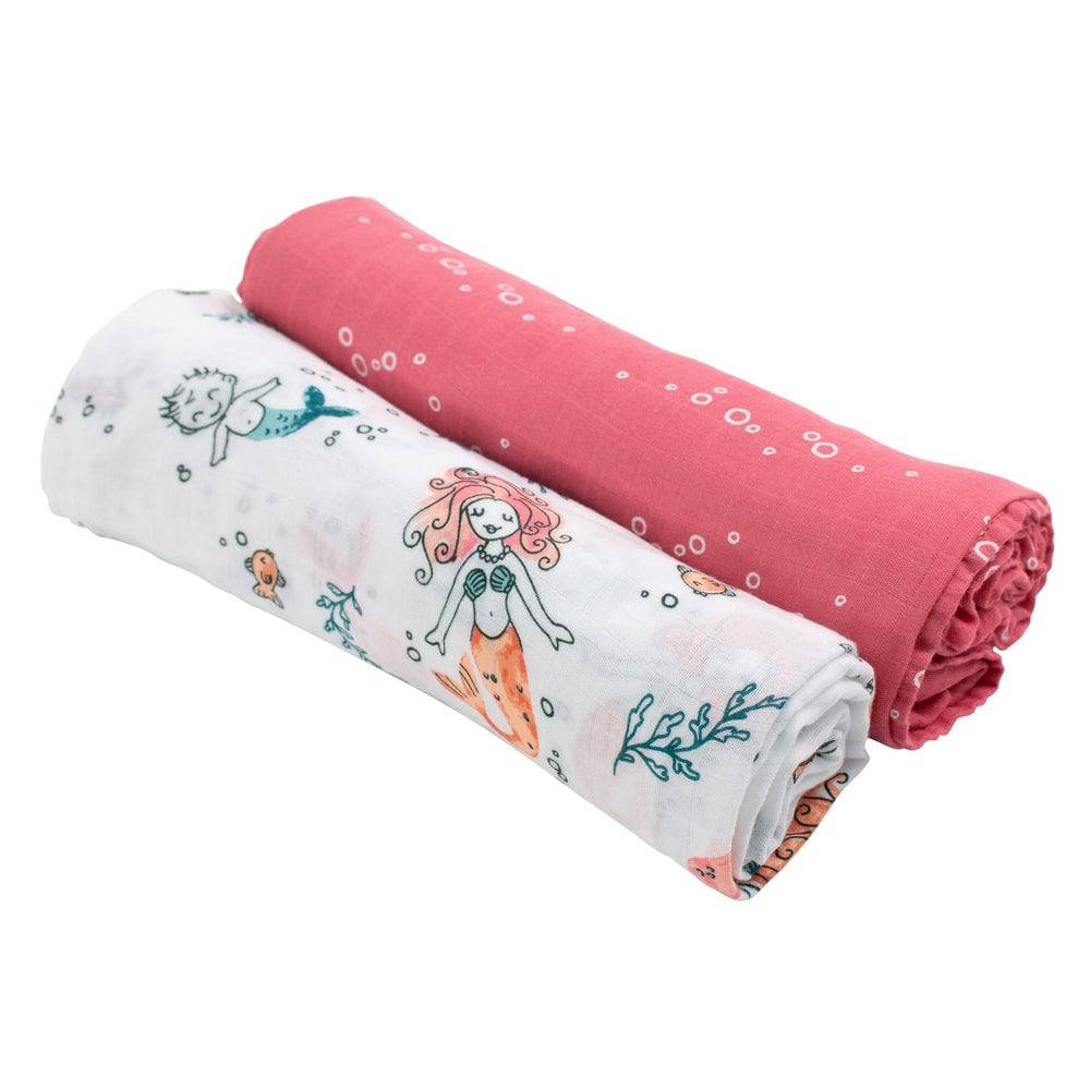 Muslin Swaddle Blanket Set Oh So Soft Mermaid + Bubbles Swaddle Blanket Bebe au Lait