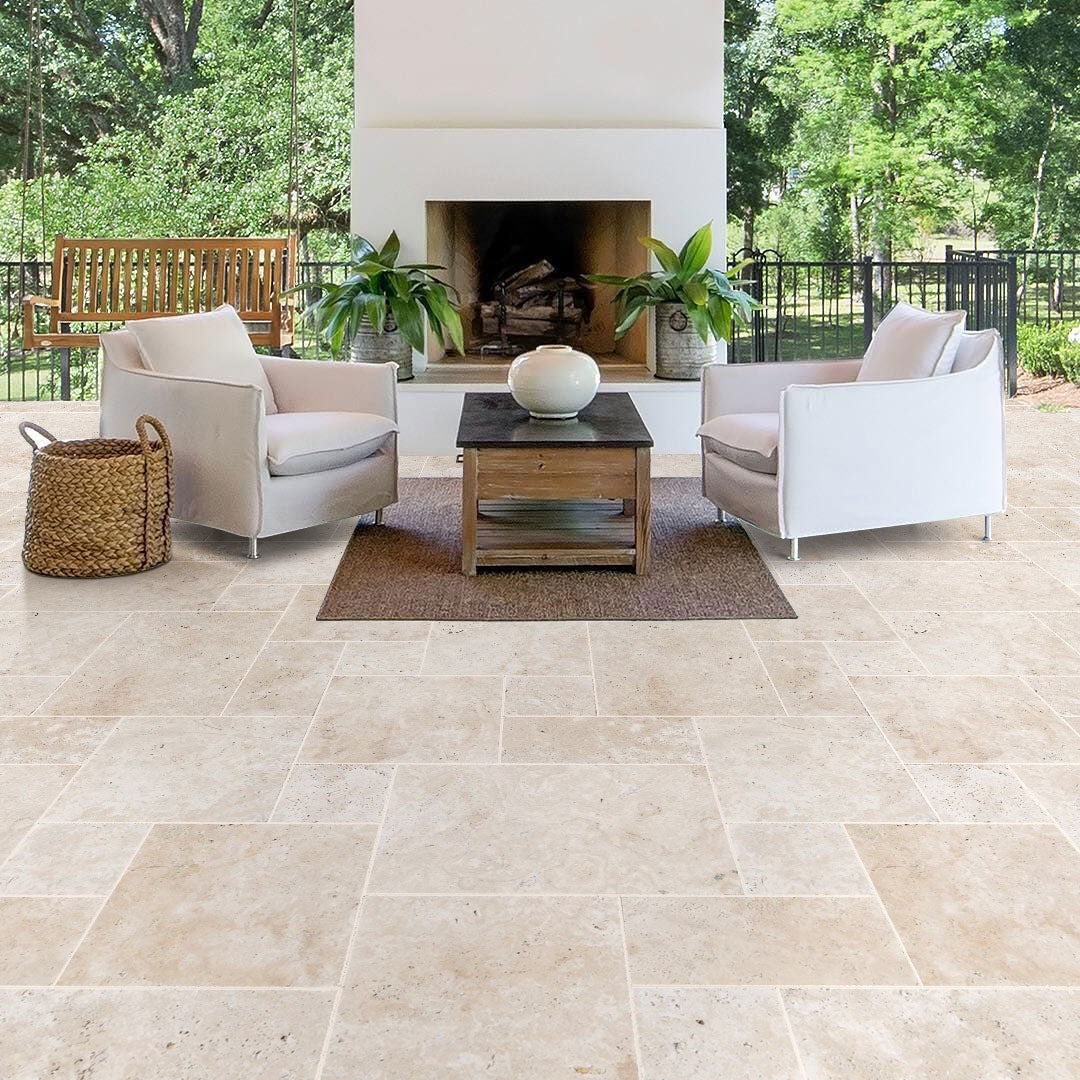 Travertine Miletos Ivory Pattern Tumbled Pavers - Belair Collection