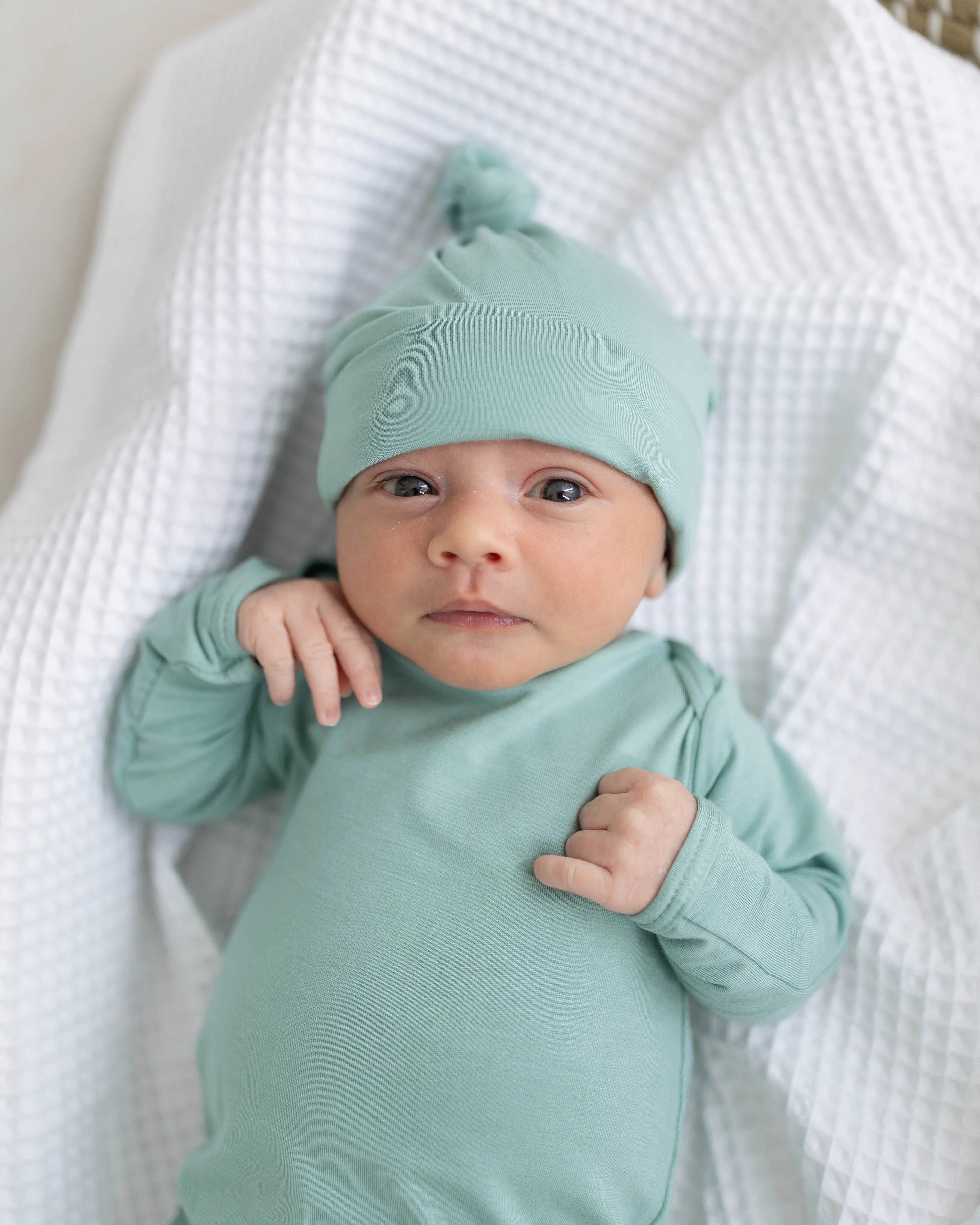 Newborn Knotted Baby Gown and Hat Set - Crew - (Newborn-3 months) Mint, Navy Blue, Pink, Camel Brown