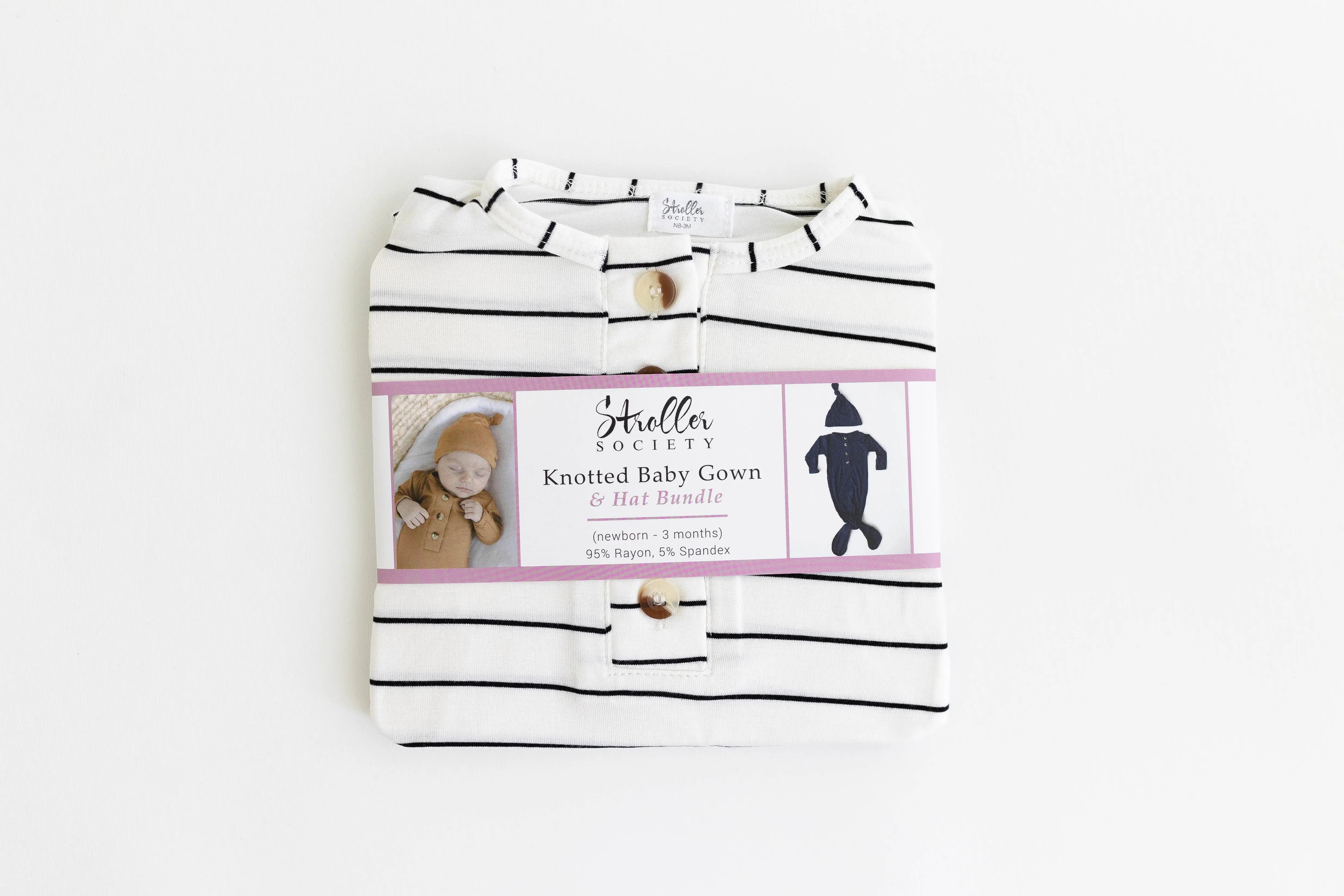 Knotted Baby Gown Set - Black Stripes (Newborn-3 months)