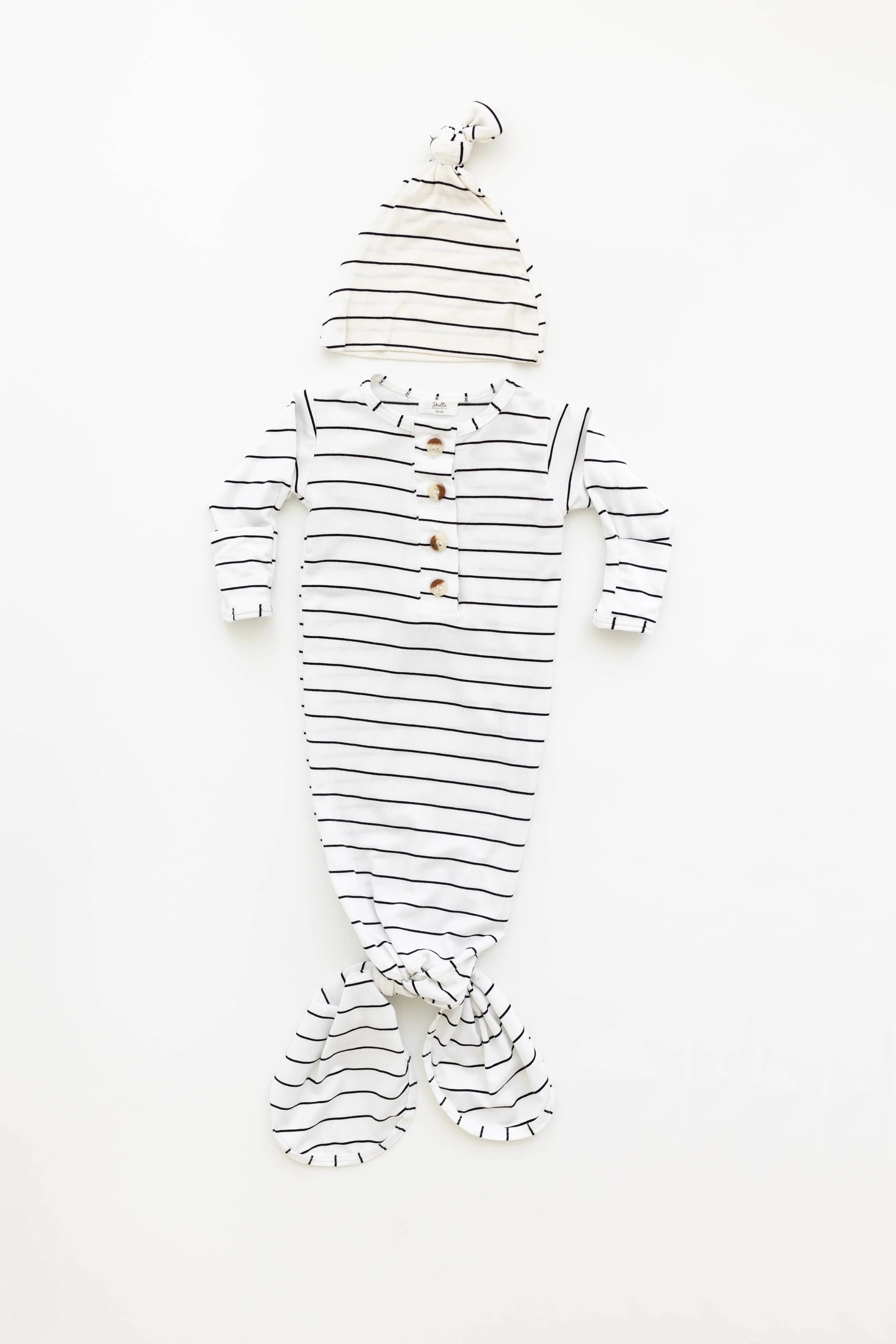 Knotted Baby Gown Set - Black Stripes (Newborn-3 months)