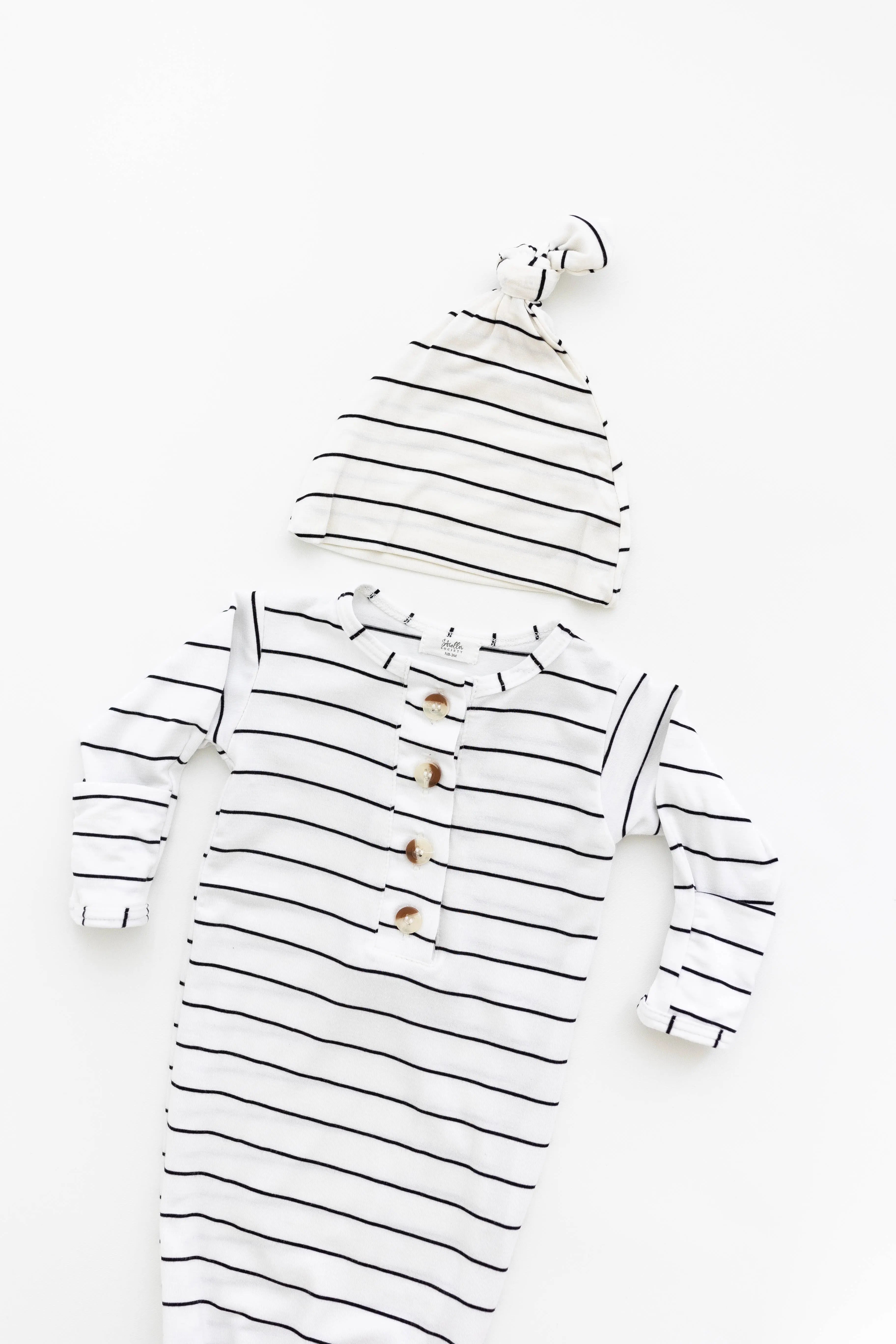 Knotted Baby Gown Set - Black Stripes (Newborn-3 months)