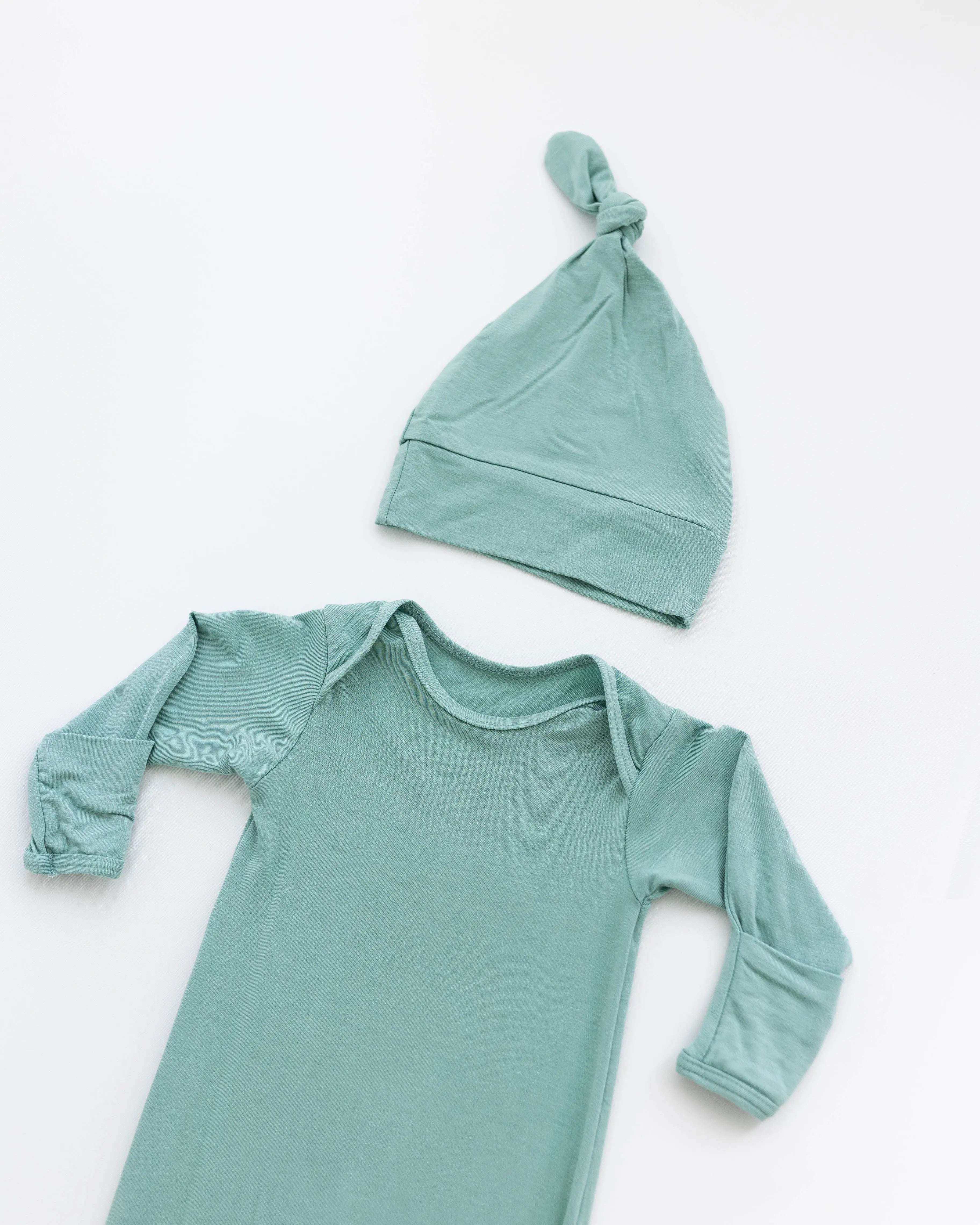 Newborn Knotted Baby Gown and Hat Set - Crew - (Newborn-3 months) Mint, Navy Blue, Pink, Camel Brown