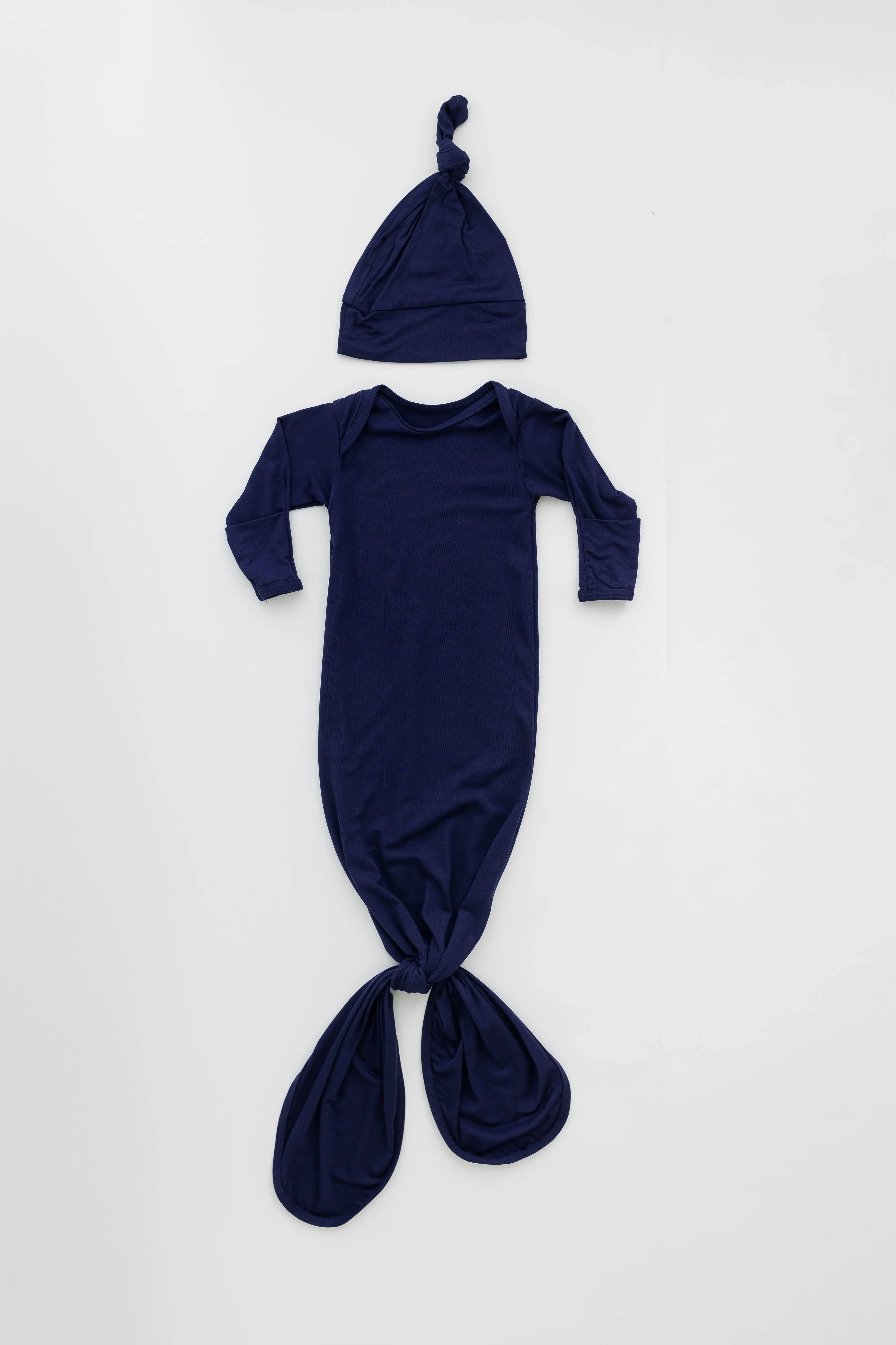 Newborn Knotted Baby Gown and Hat Set - Crew - (Newborn-3 months) Mint, Navy Blue, Pink, Camel Brown