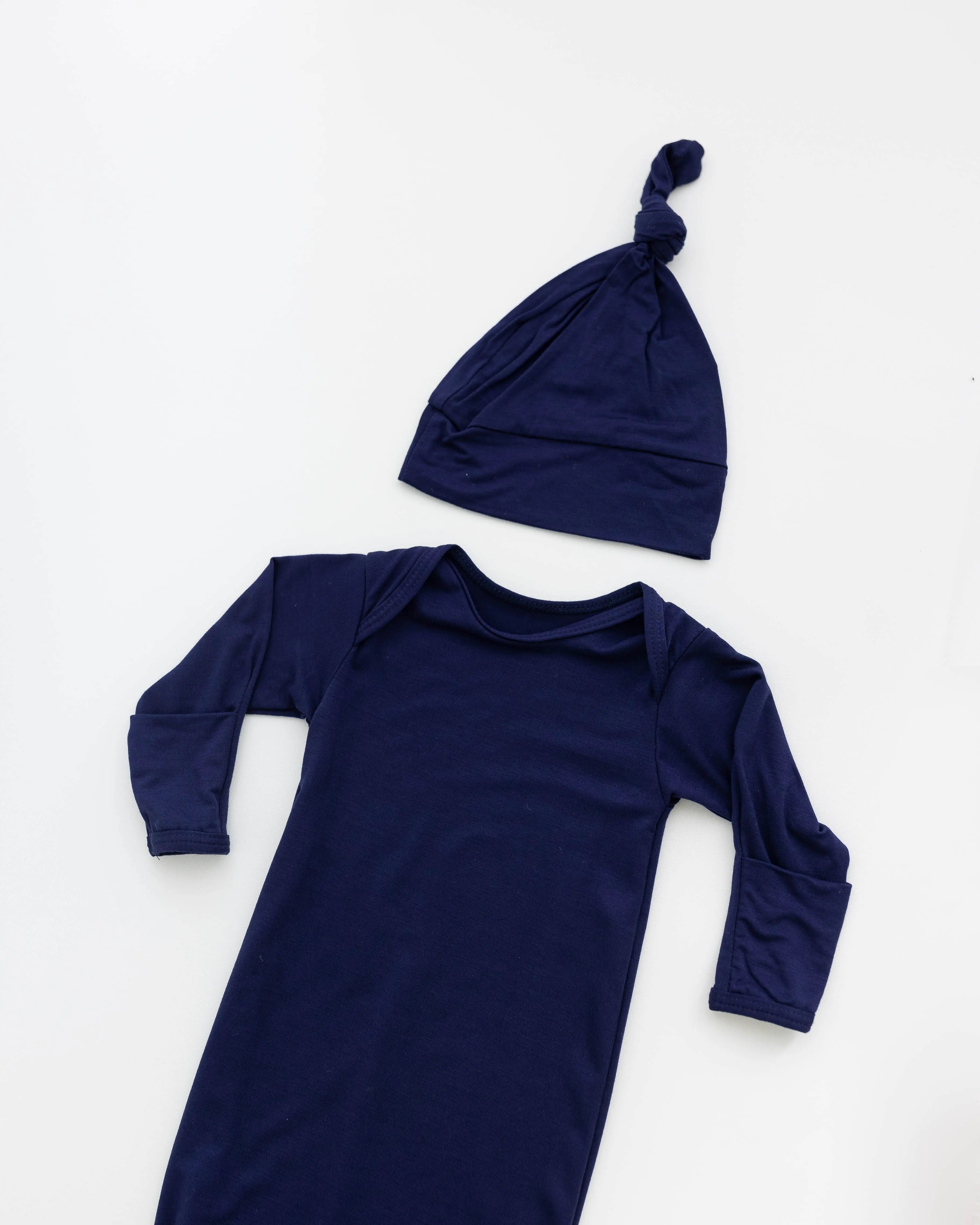 Newborn Knotted Baby Gown and Hat Set - Crew - (Newborn-3 months) Mint, Navy Blue, Pink, Camel Brown