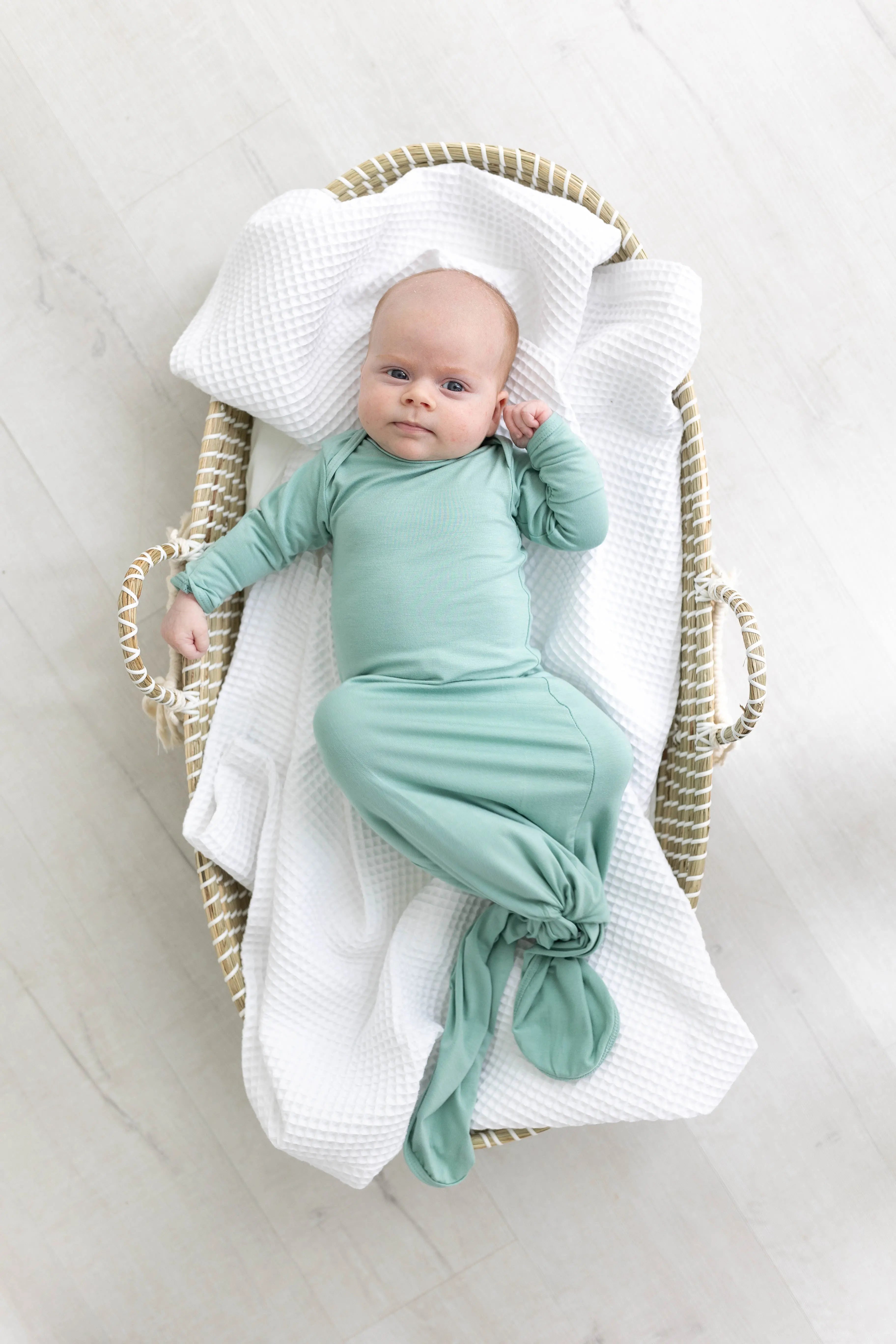 Newborn Knotted Baby Gown and Hat Set - Crew - (Newborn-3 months) Mint, Navy Blue, Pink, Camel Brown