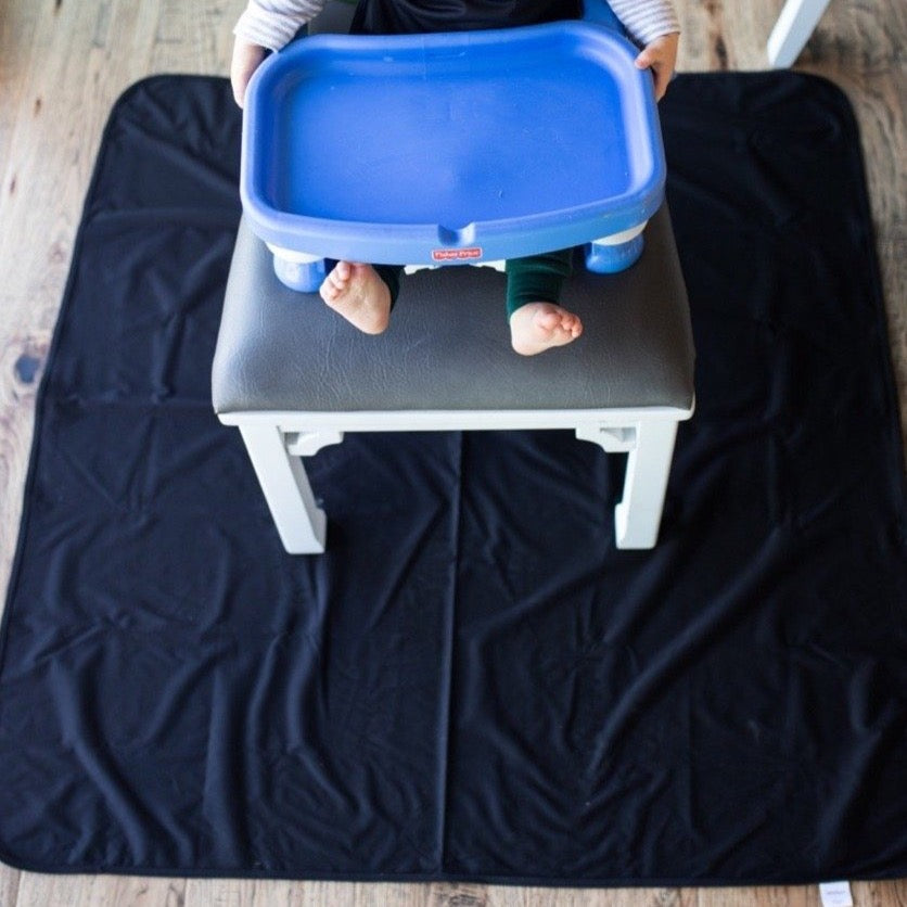 Solid Black Minimalist Splash Mat - A Waterproof Catch-All for Highchair Spills and More! BapronBaby