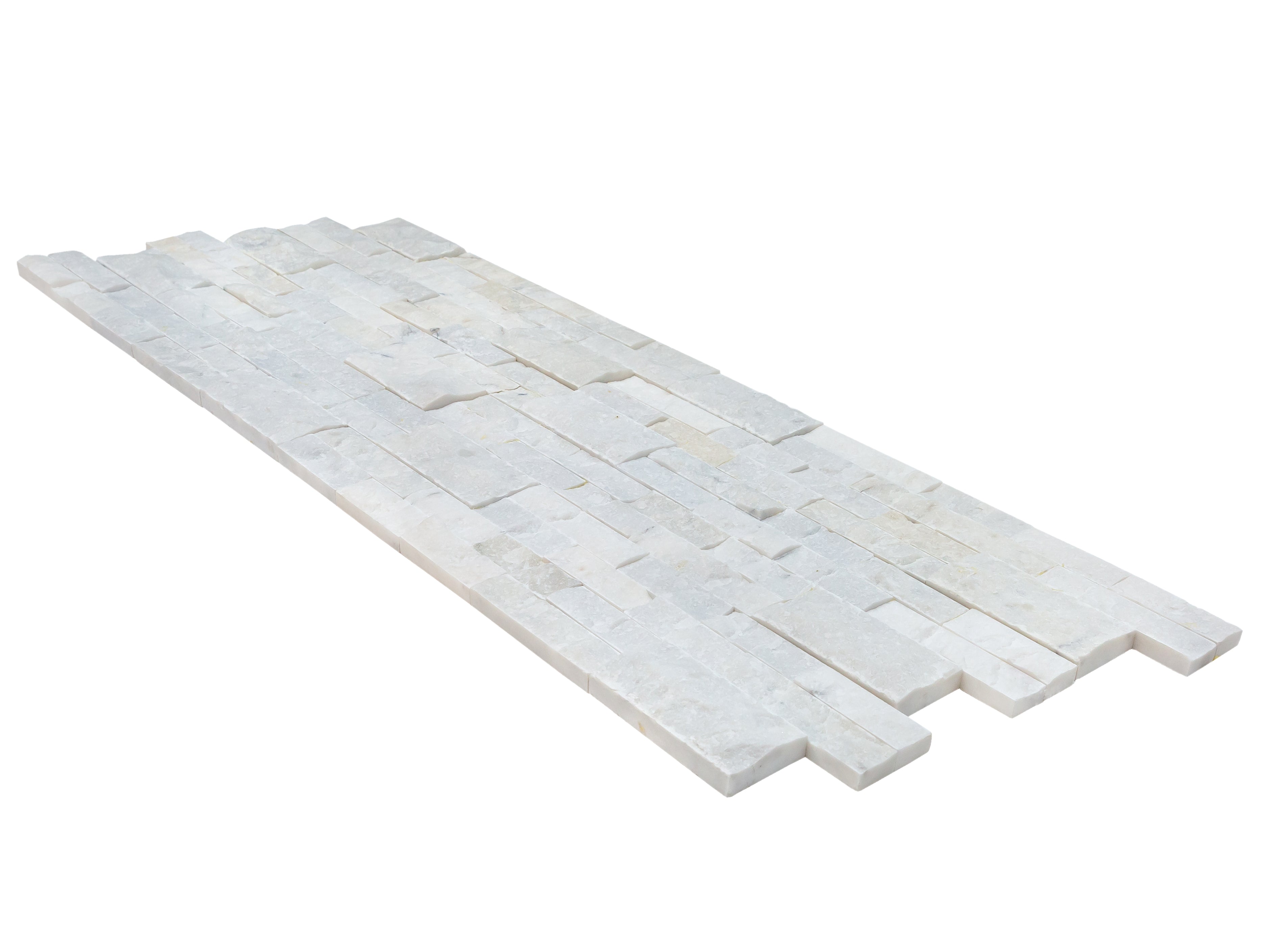 Mugla White Ledger 3D Panel 6"x24" Split-face Natural Marble Wall Tile - Belair Collection