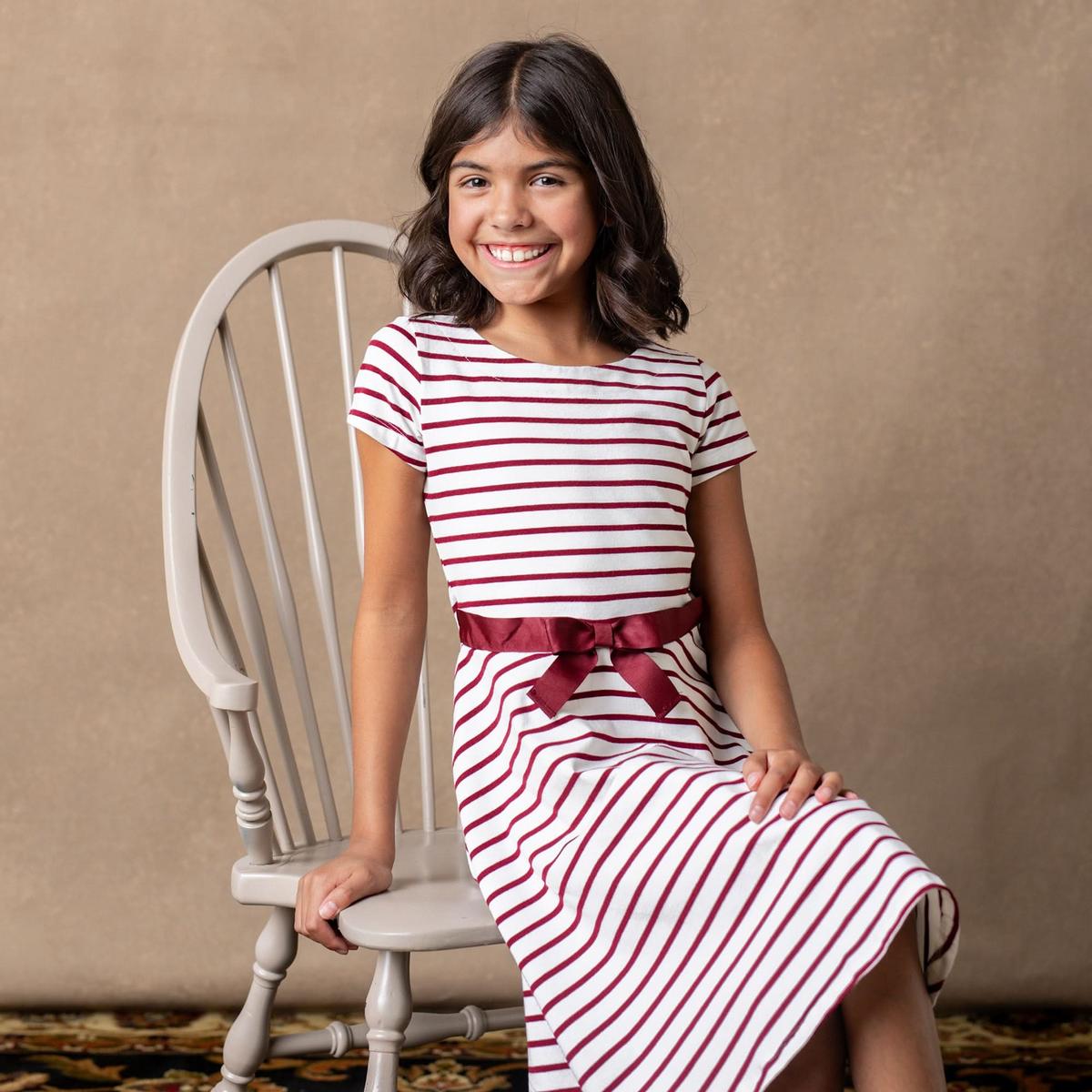 Organic Short Sleeve Skater Dress - White and Oxblood Stripe