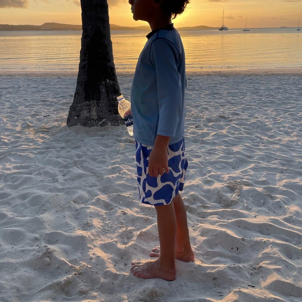 Seaqual Recycled Polyester Spotted Giraffe Baby Swim Trunks - Natural/baja Blue