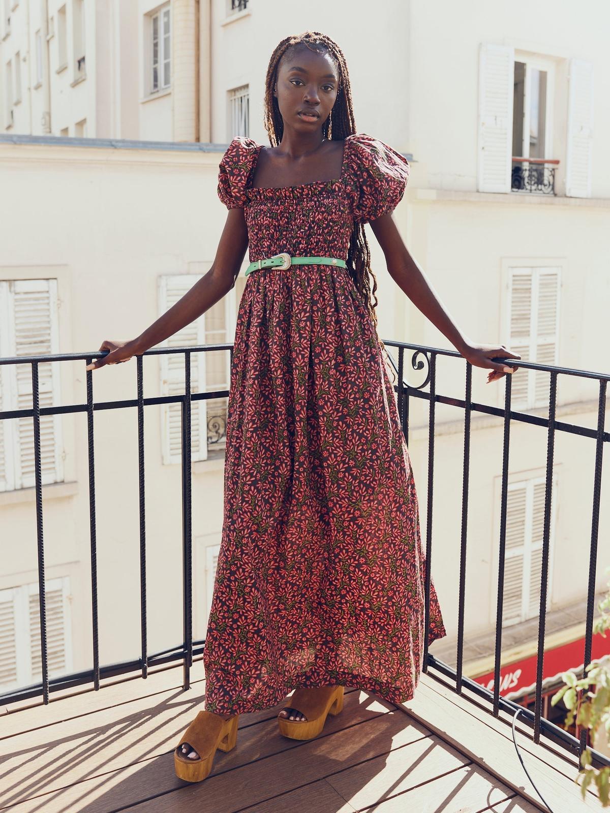 Aurora Puff Sleeve Maxi Dress - Faded Onyx/Light Ruby Floral