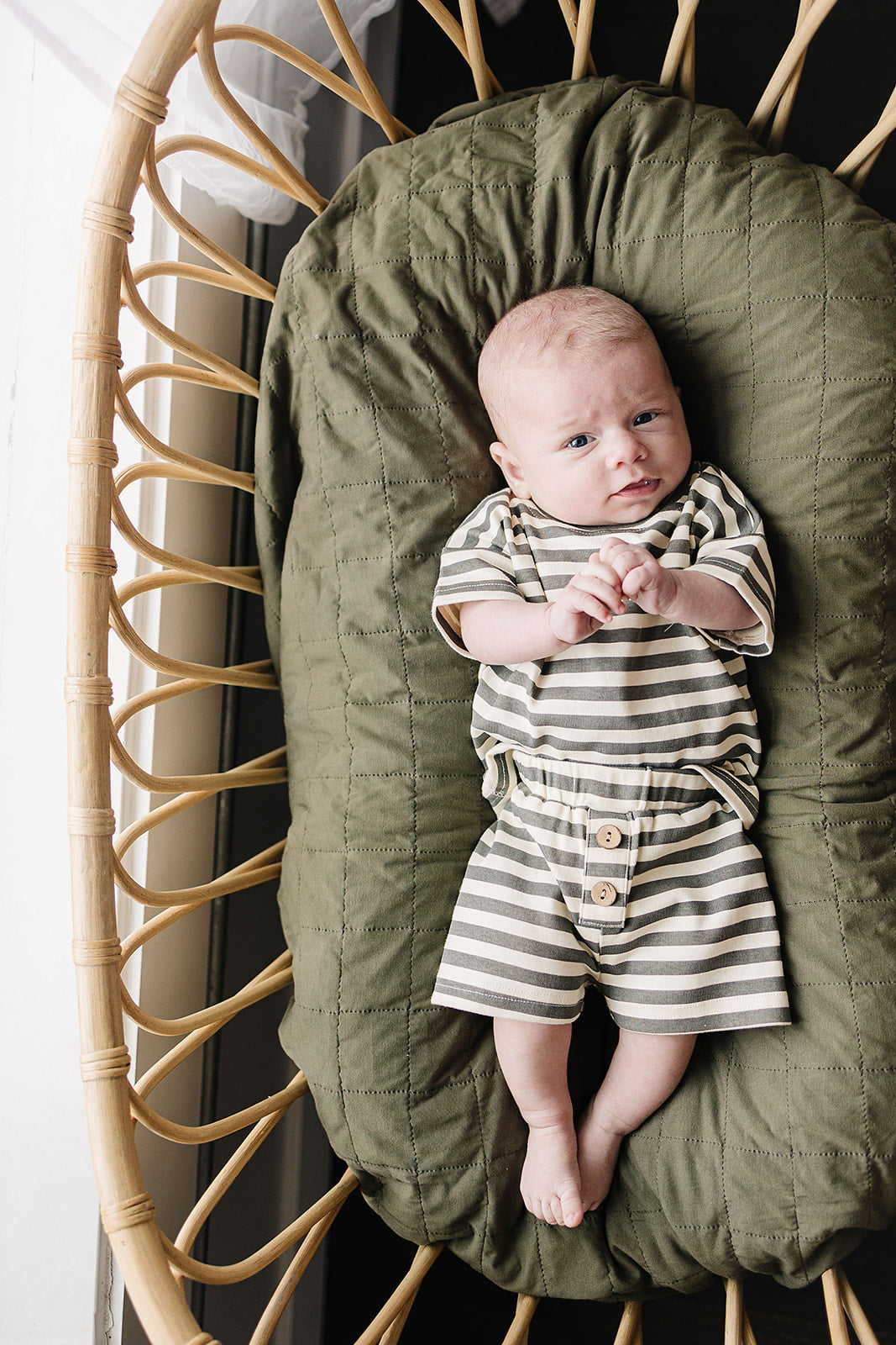 Stripe Button Short Set Mebie Baby