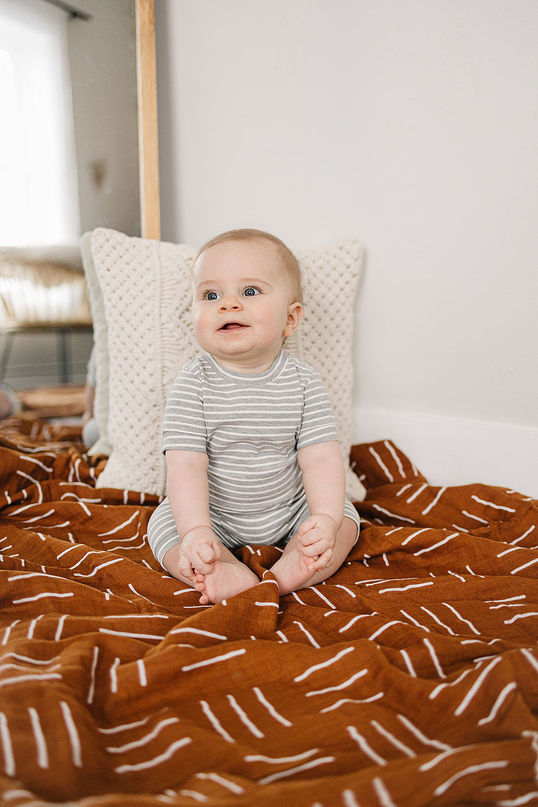 Grey Stripe Ribbed Cozy Short Set Mebie Baby