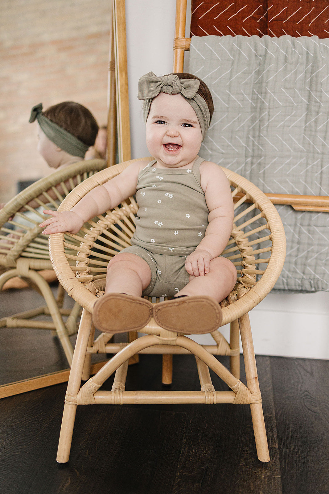 Sage Floral Tank + Biker Short Set Mebie Baby