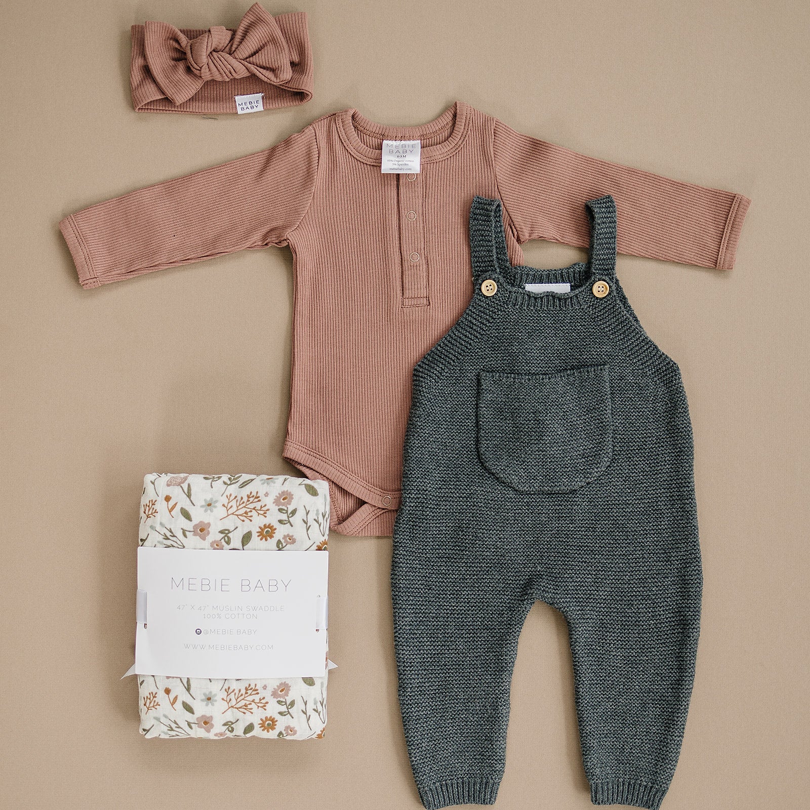 Dusty Rose Organic Snap Long Sleeve Ribbed Bodysuit Mebie Baby