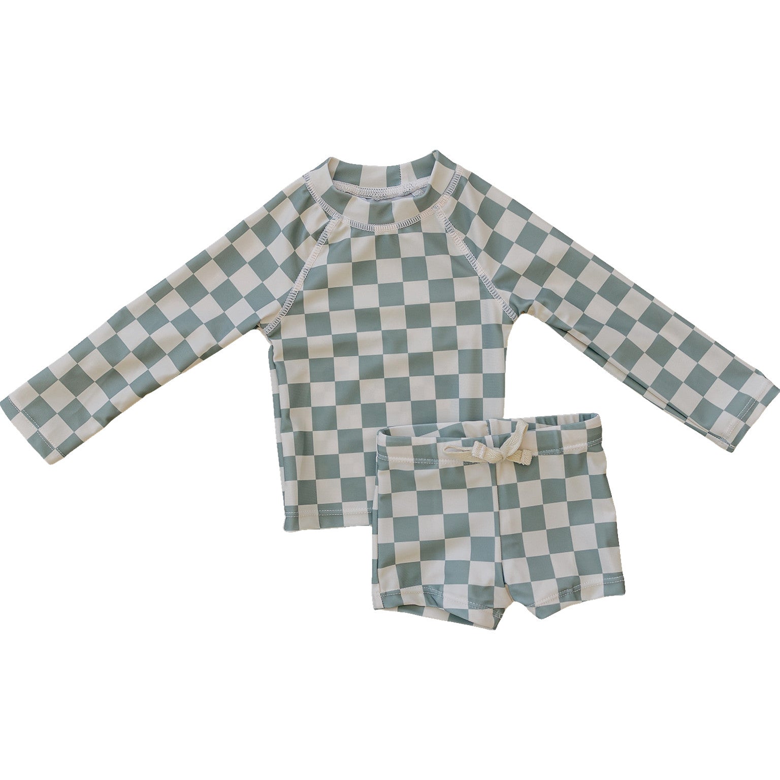 Light Green Checkered Long Sleeve Swim Set Mebie Baby