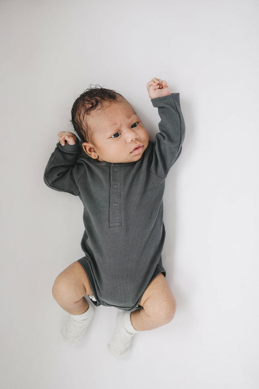 Charcoal Organic Snap Long Sleeve Ribbed Bodysuit Mebie Baby