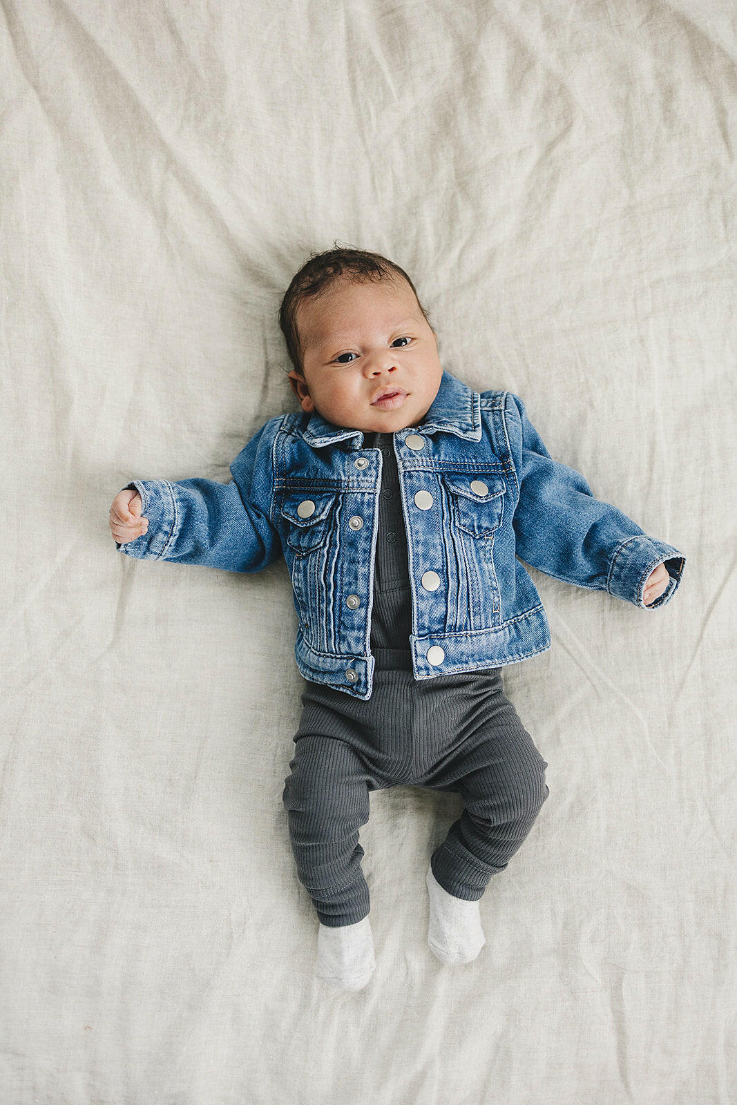 Charcoal Organic Snap Long Sleeve Ribbed Bodysuit Mebie Baby