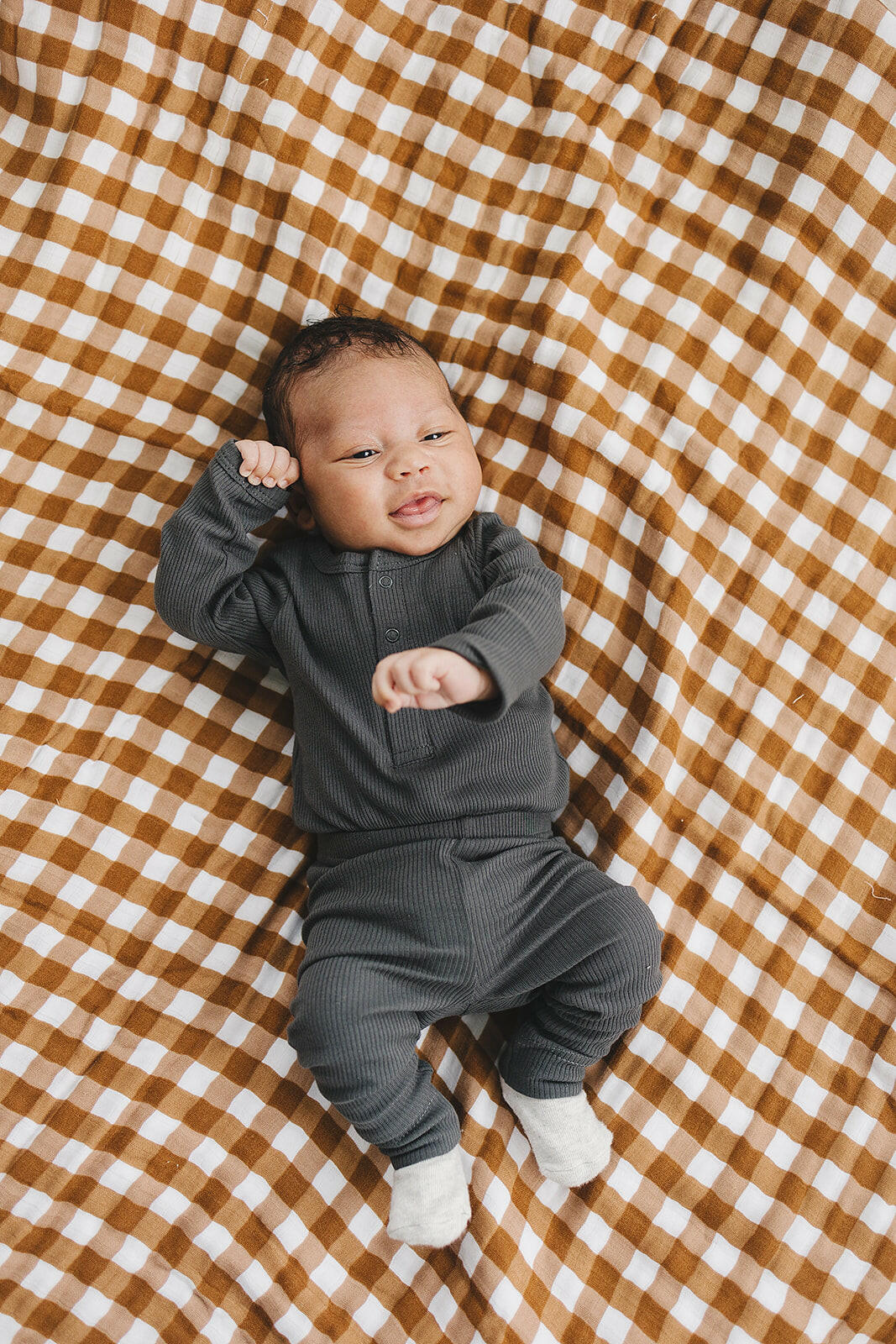 Charcoal Organic Snap Long Sleeve Ribbed Bodysuit Mebie Baby