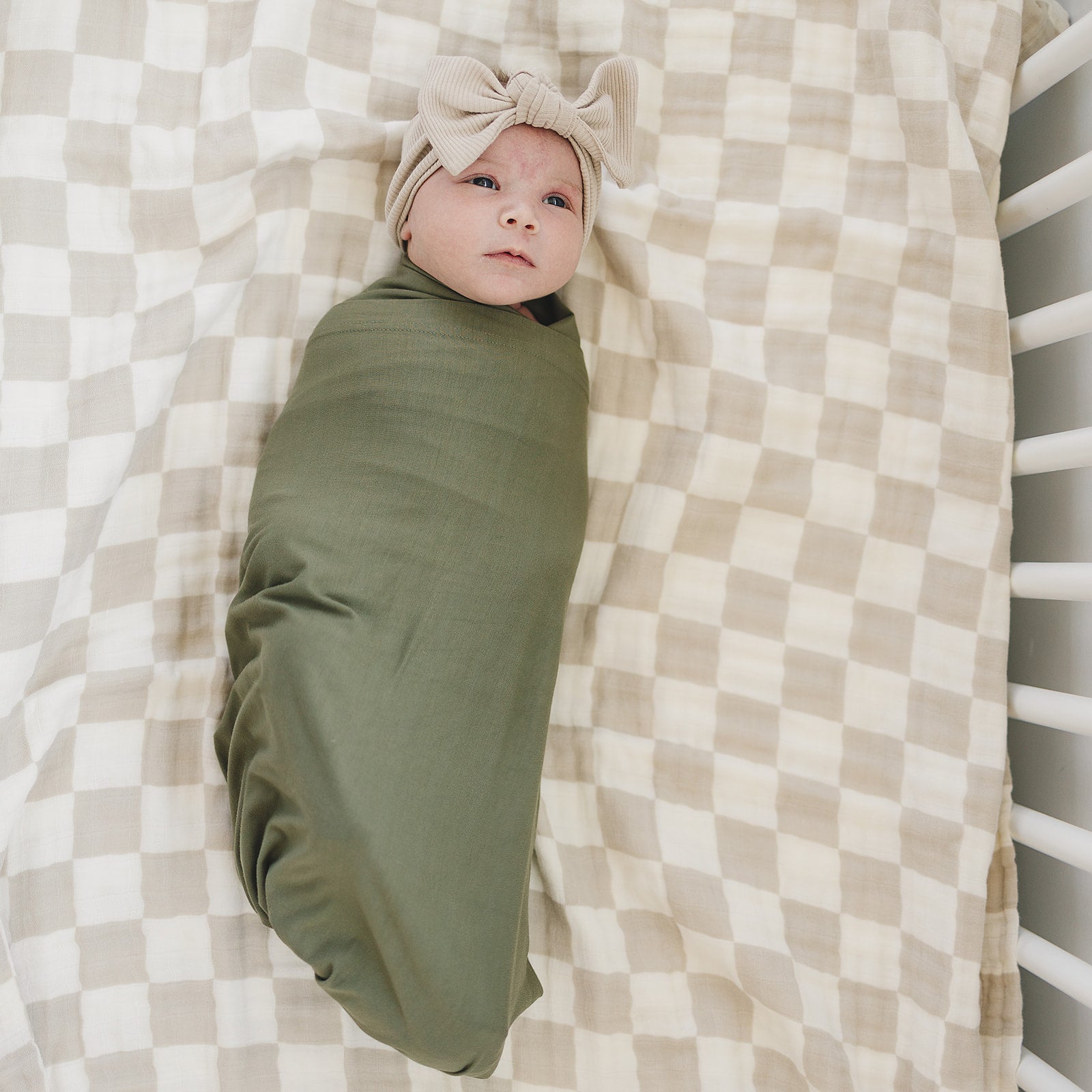 Taupe Checkered Muslin Quilt  Mebie Baby