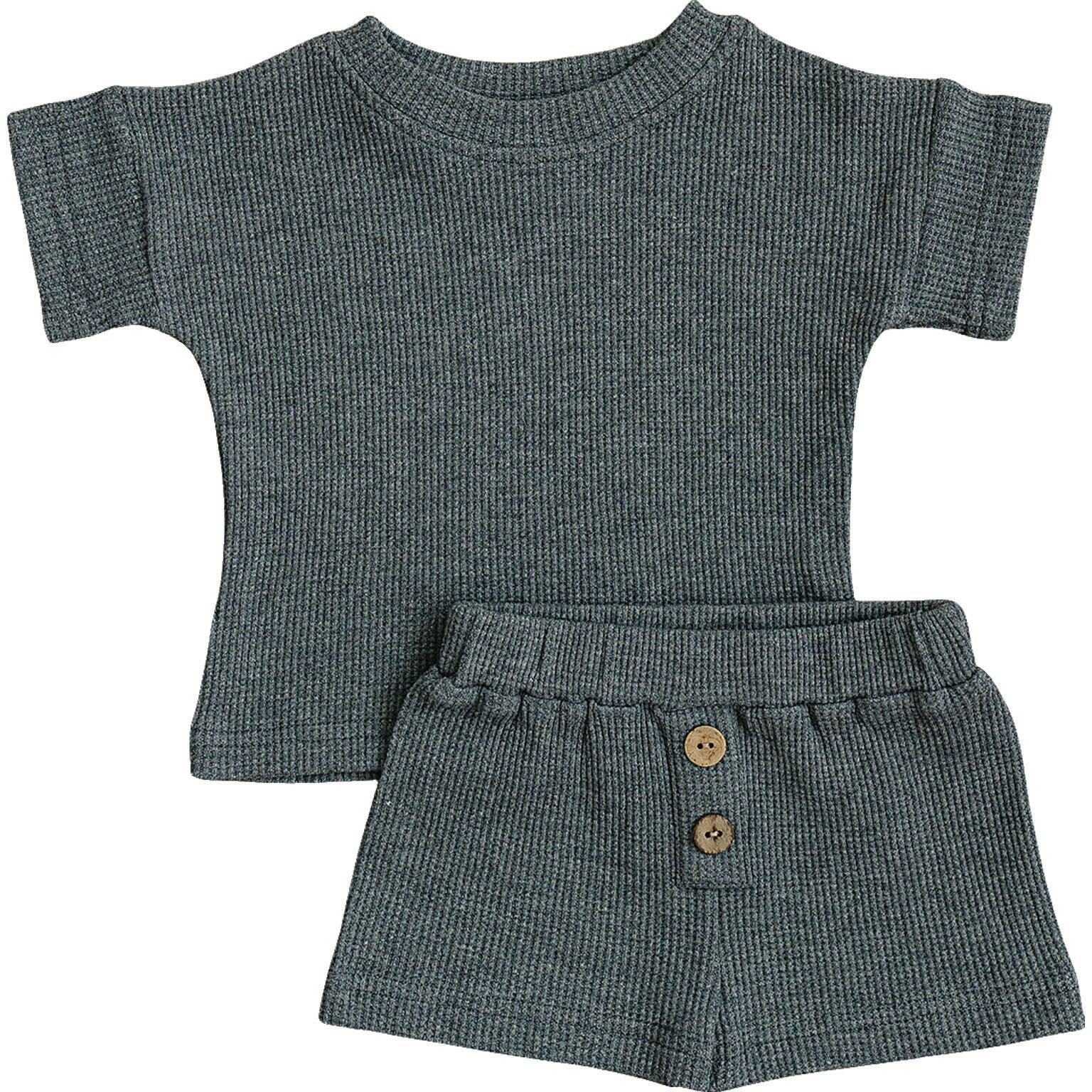 Charcoal Waffle Button Short Set Mebie Baby