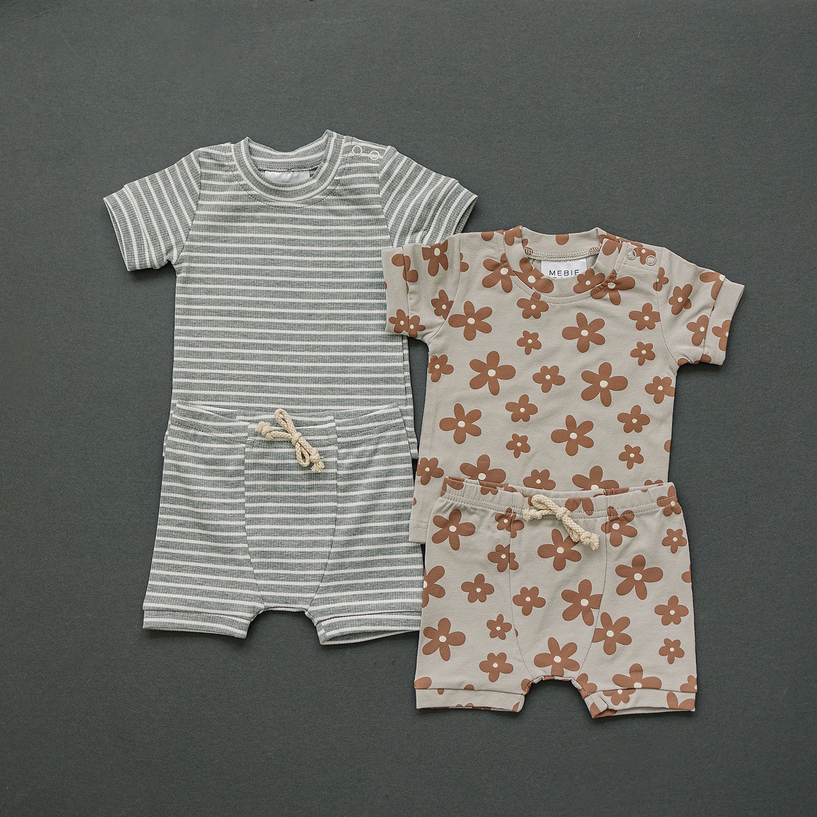 Grey Stripe Ribbed Cozy Short Set Mebie Baby