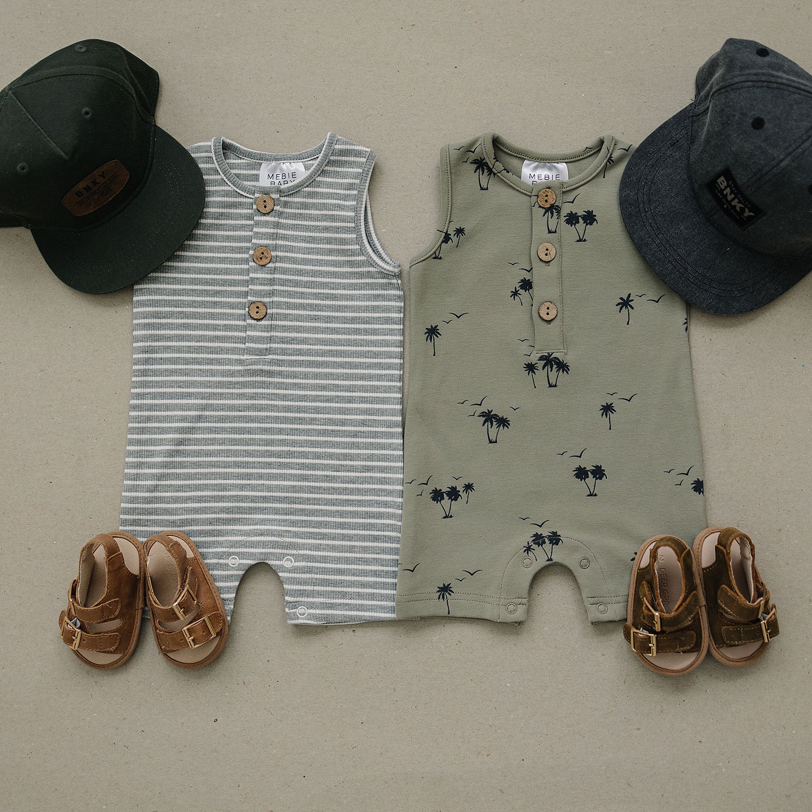 Grey Stripe Short Romper Mebie Baby