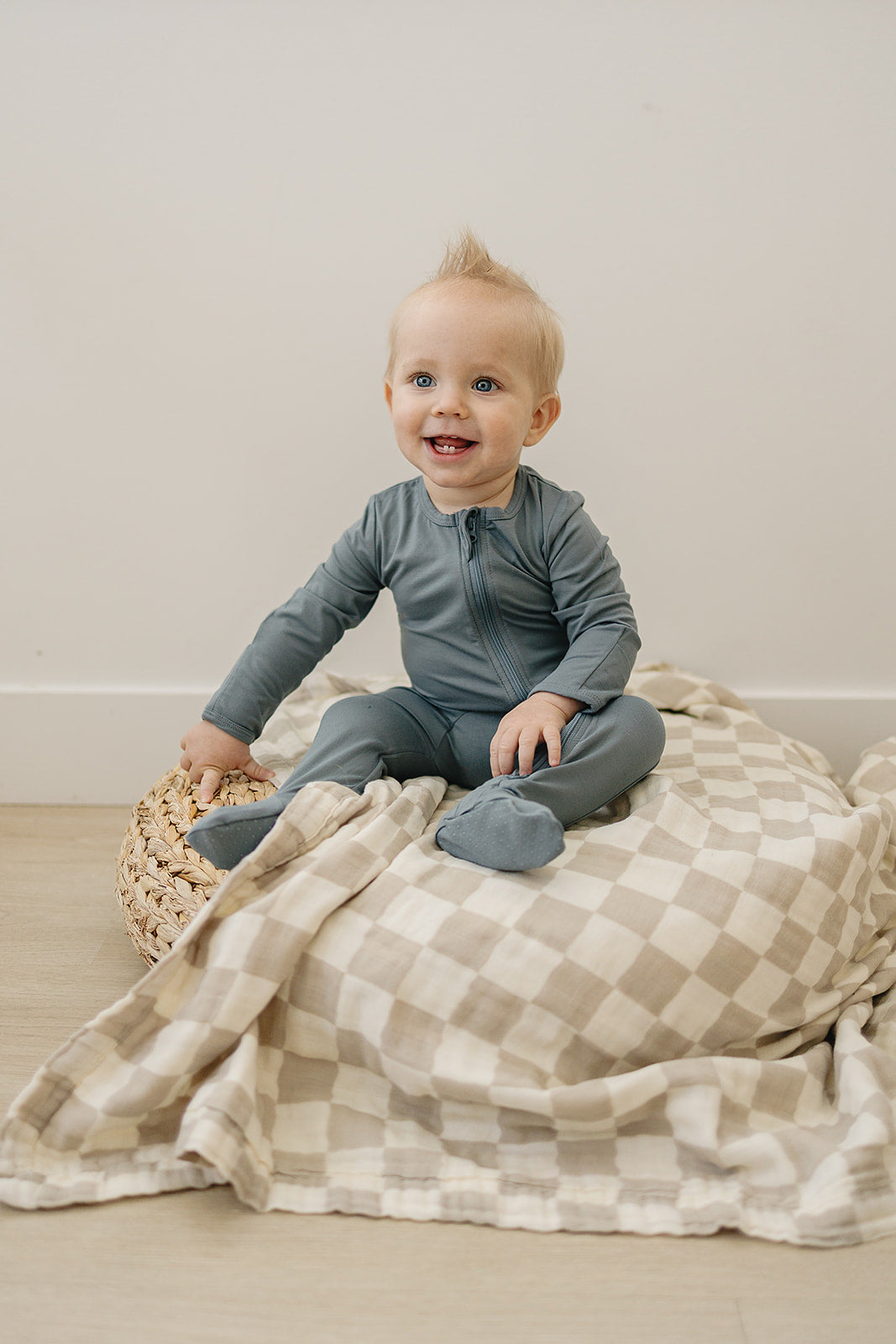 Dusty Blue Bamboo Zipper Mebie Baby