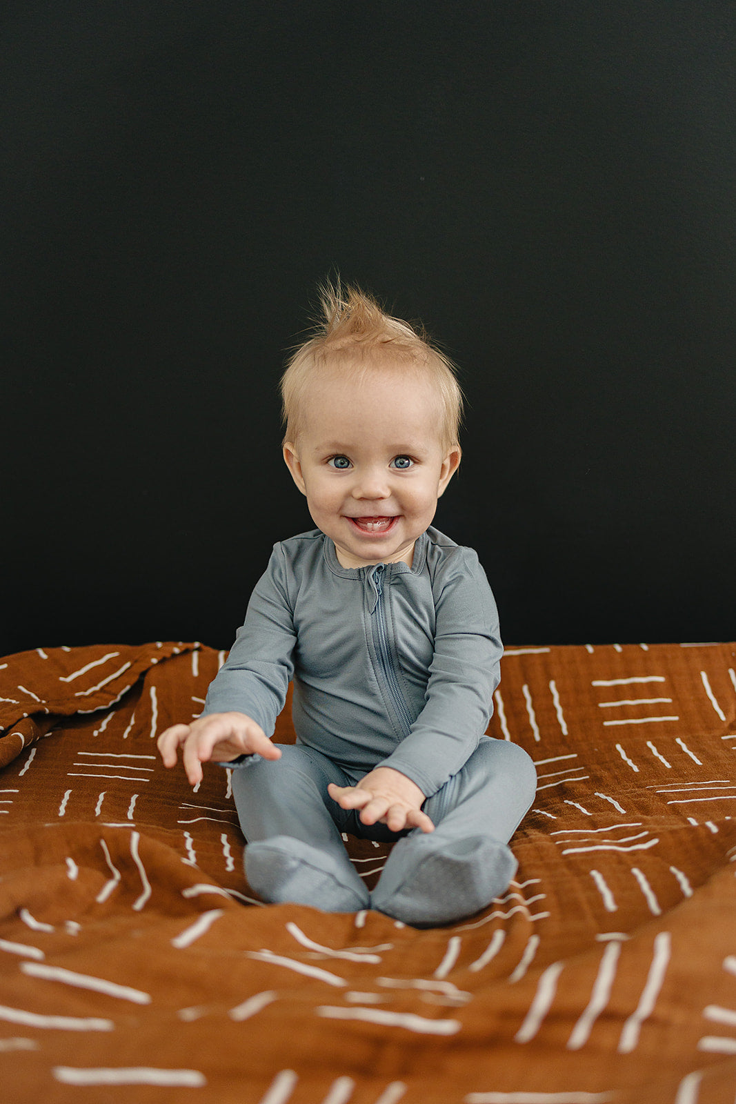 Dusty Blue Bamboo Zipper Mebie Baby