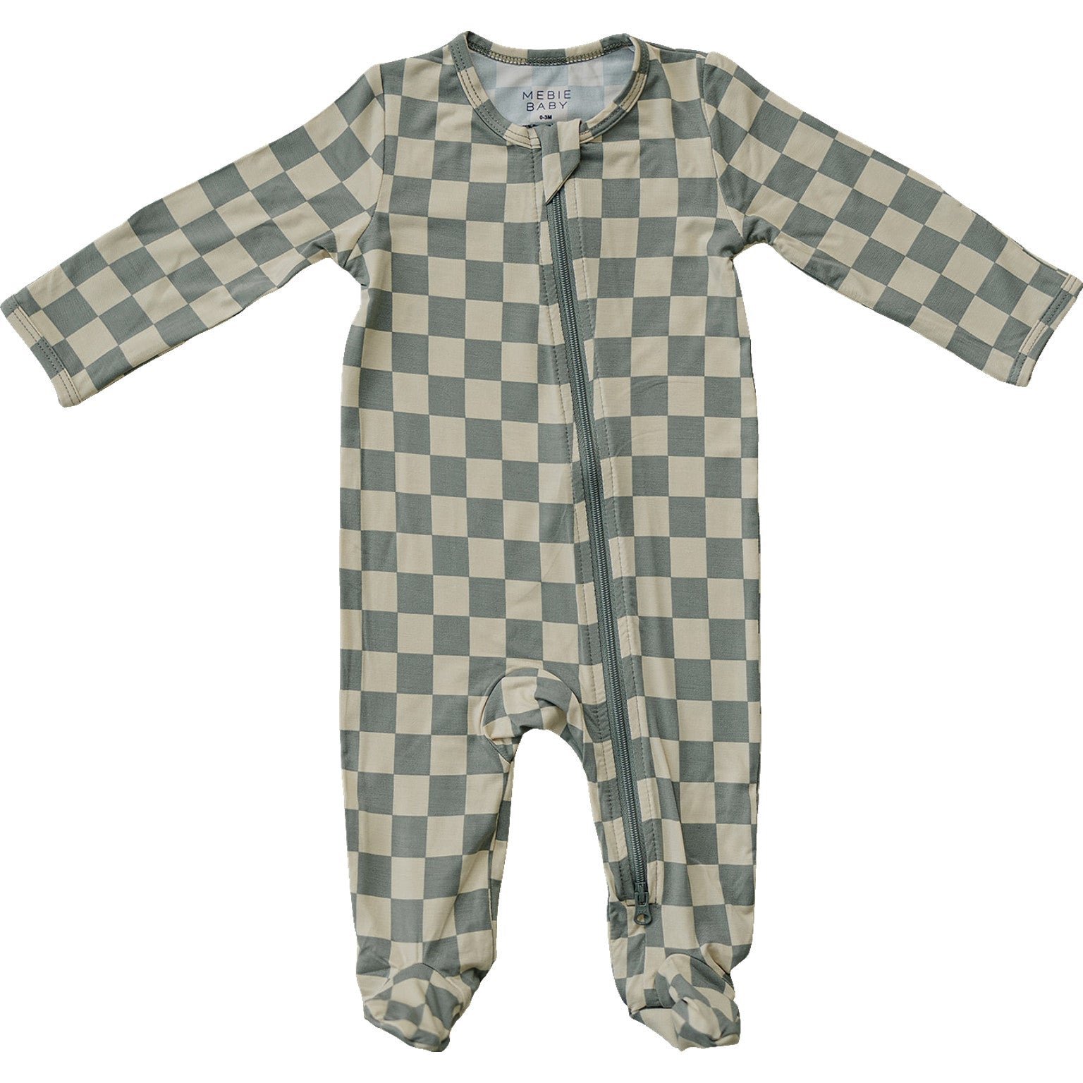 Light Green Checkered Footed Bamboo Zipper Mebie Baby