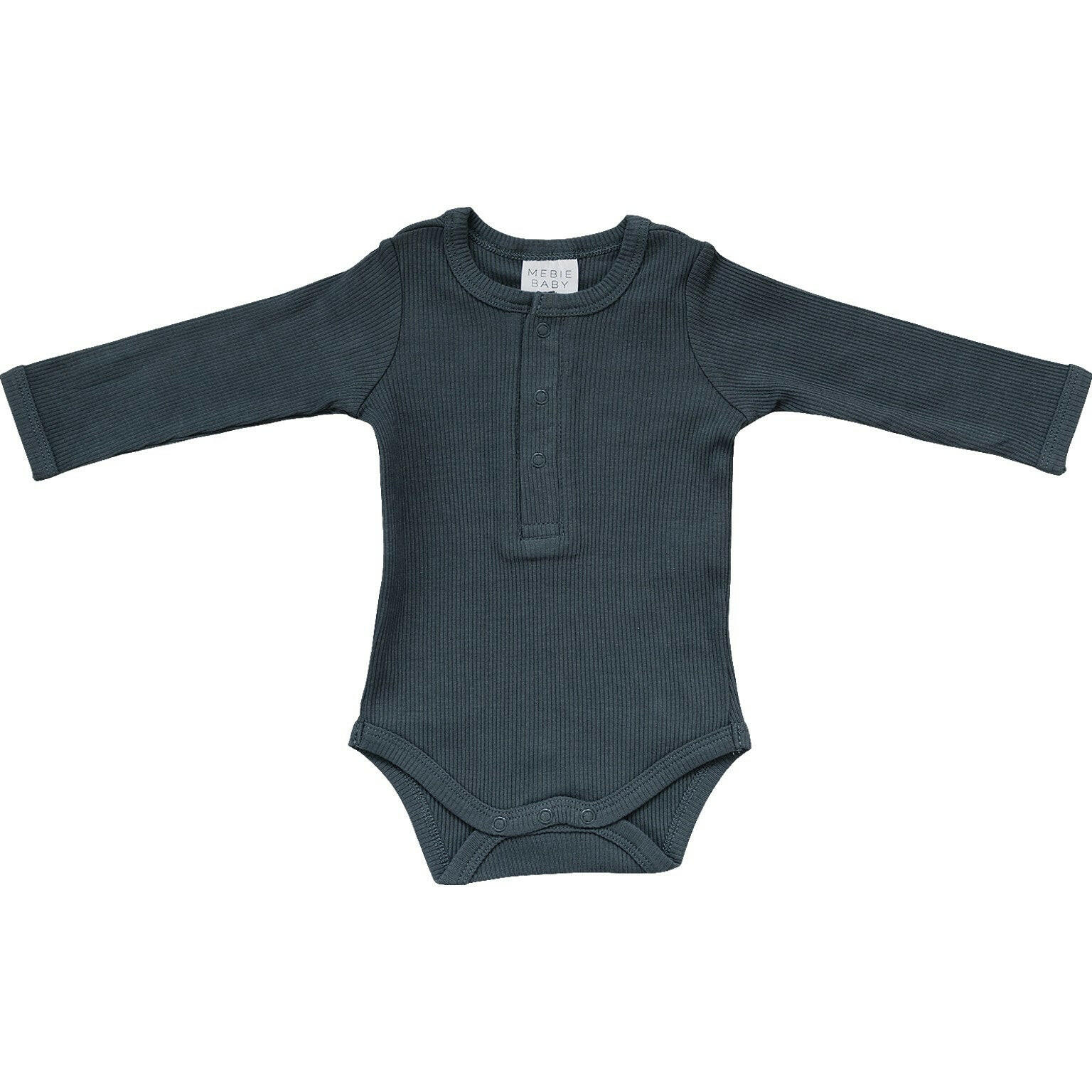 Charcoal Organic Snap Long Sleeve Ribbed Bodysuit Mebie Baby