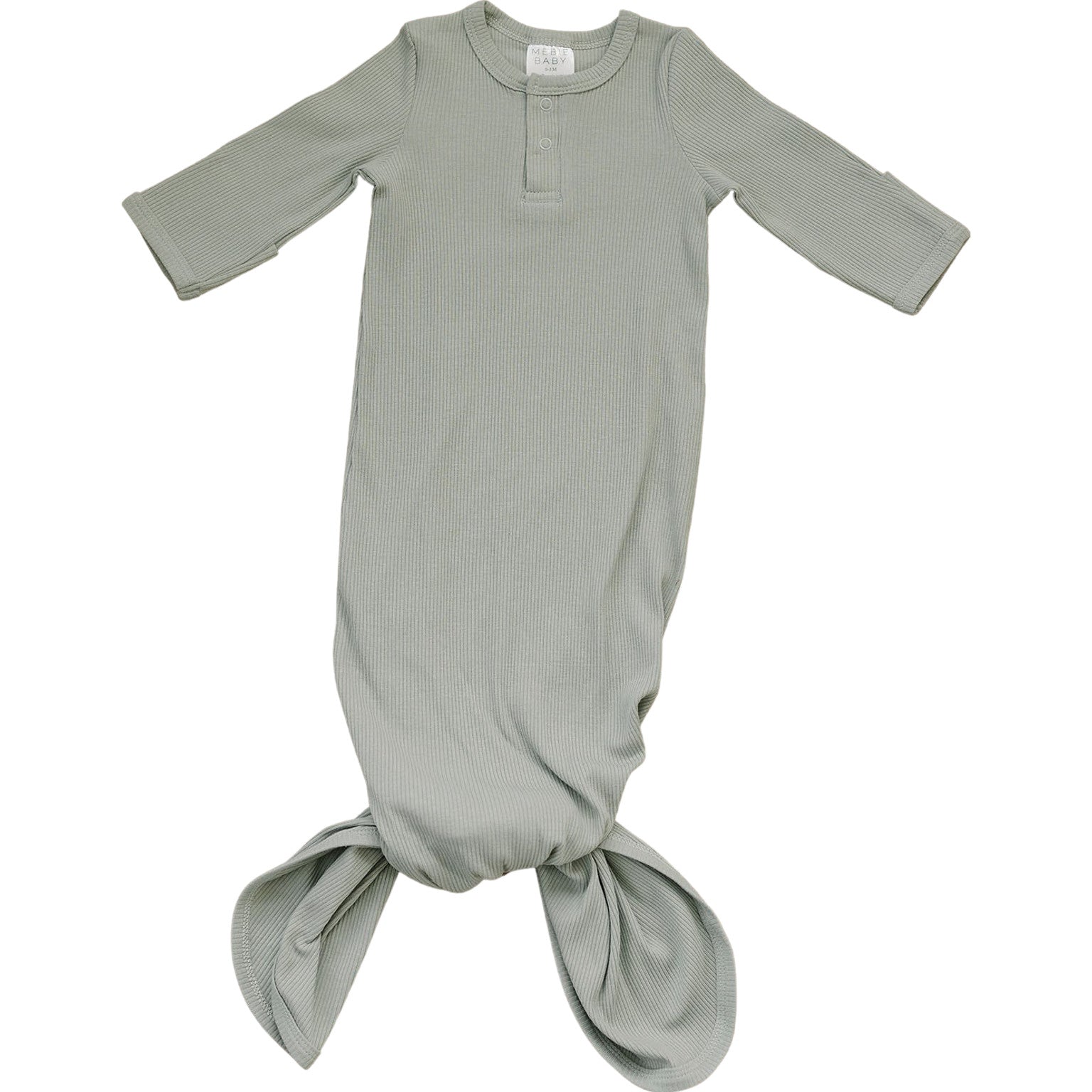 Sage Organic Cotton Ribbed Knot Gown Mebie Baby
