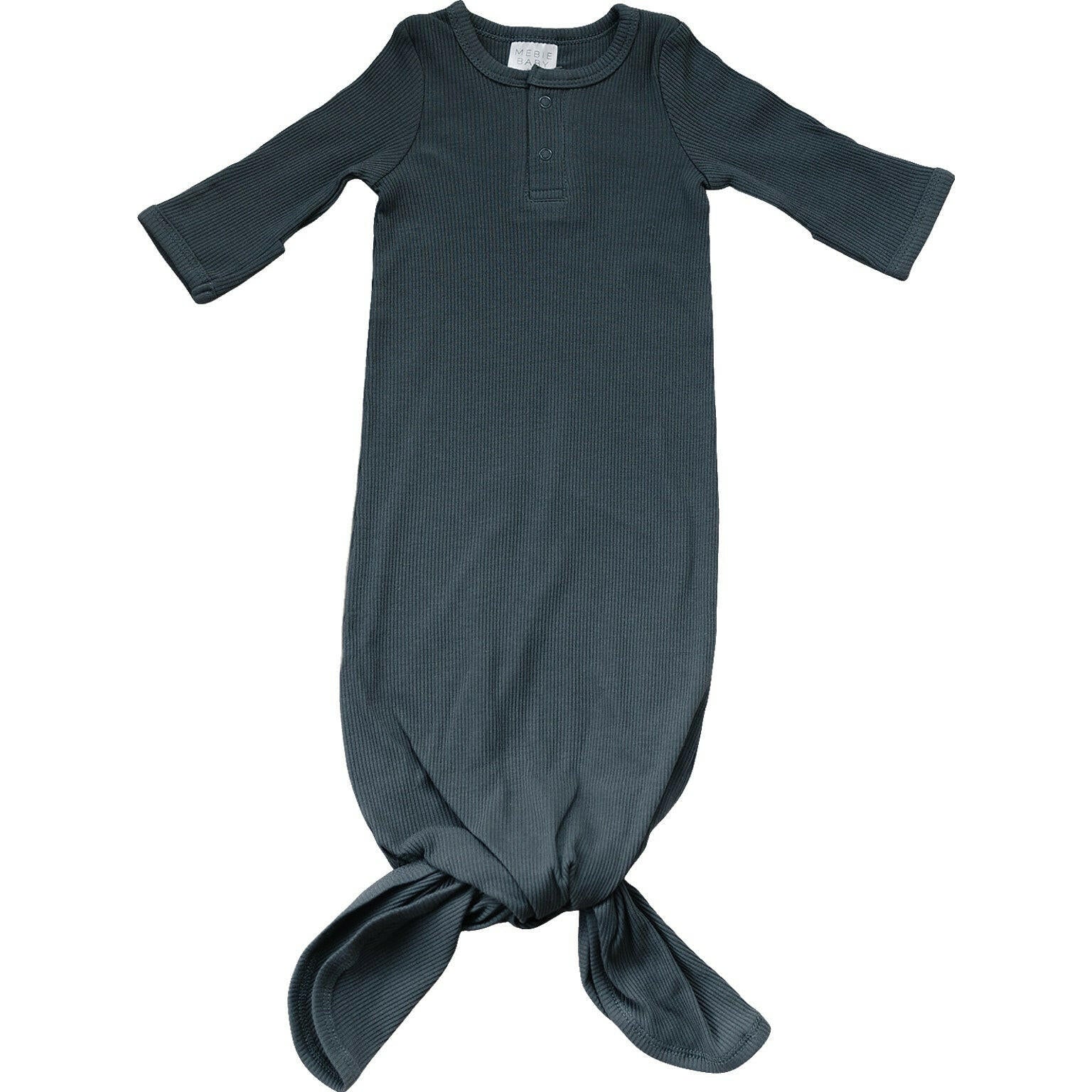 Charcoal Organic Cotton Ribbed Knot Gown  Mebie Baby