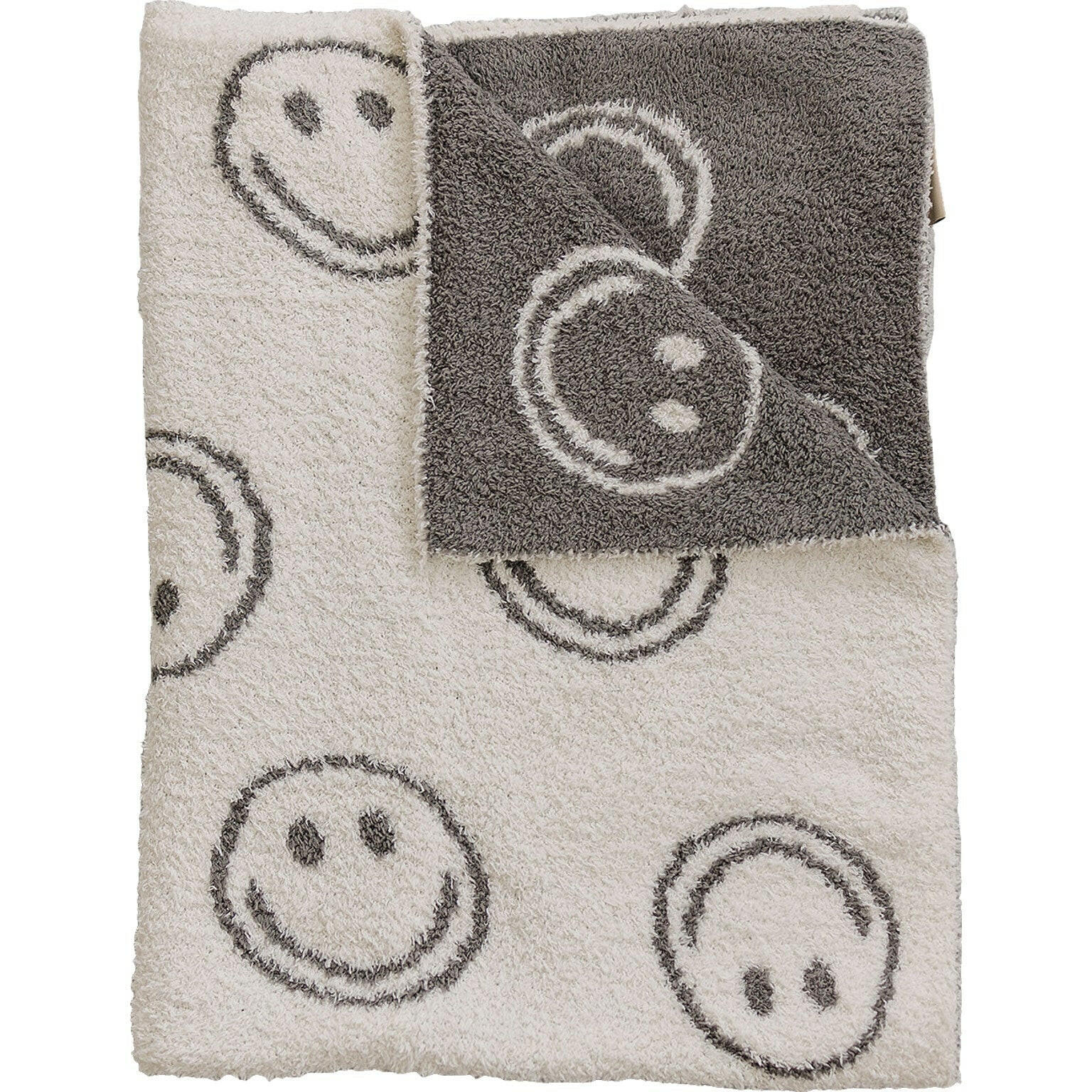 Charcoal Smiley Taupe Plush Blanket  Mebie Baby