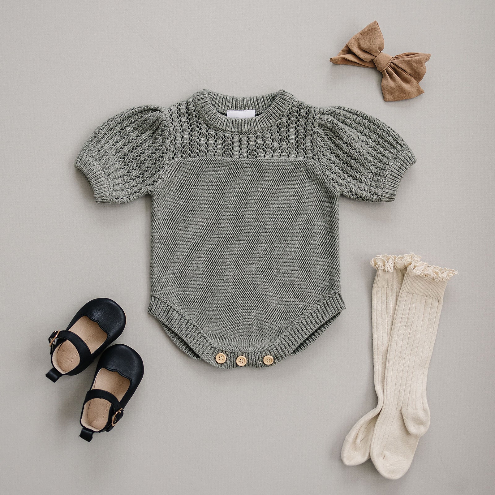 Sage Knit Shirt Romper Mebie Baby