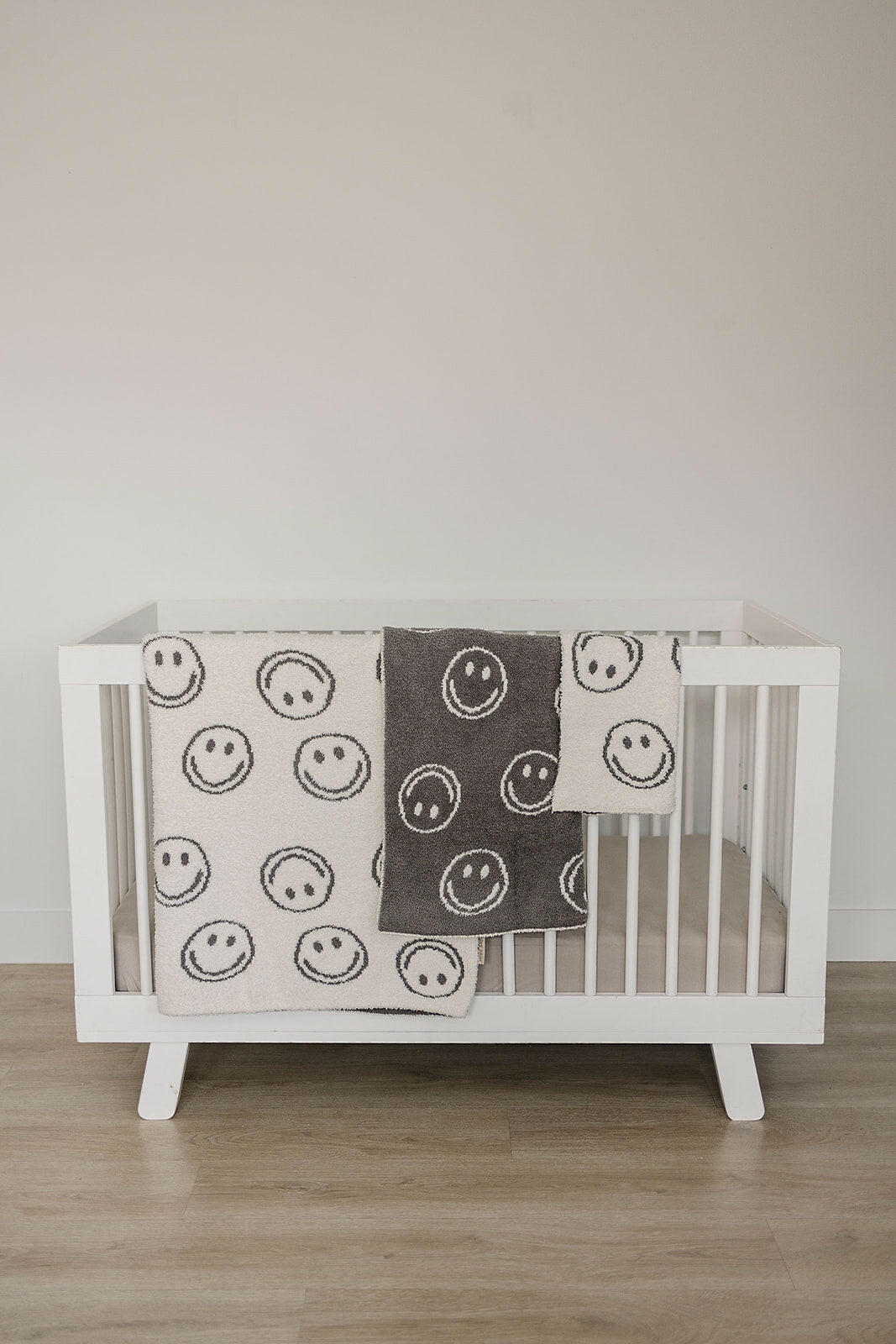 Charcoal Smiley Taupe Plush Blanket  Mebie Baby
