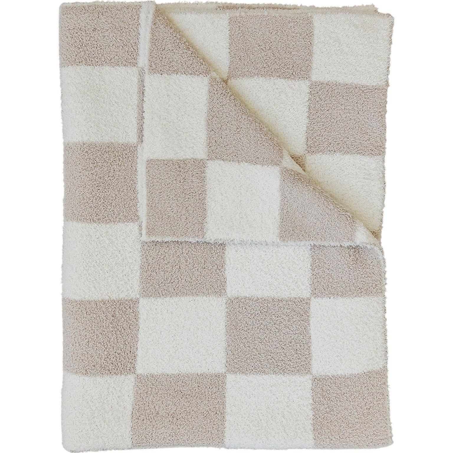 Taupe Checkered Plush Blanket  Mebie Baby
