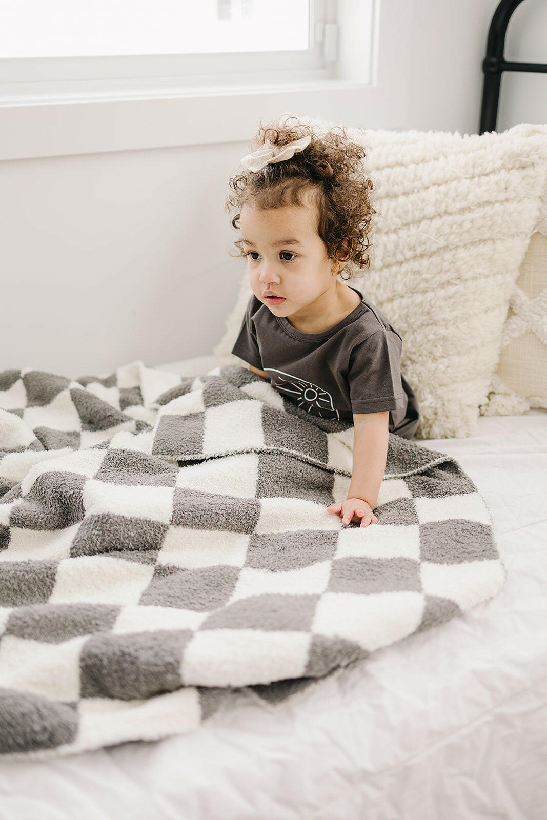 Charcoal Checkered Plush Blanket  Mebie Baby