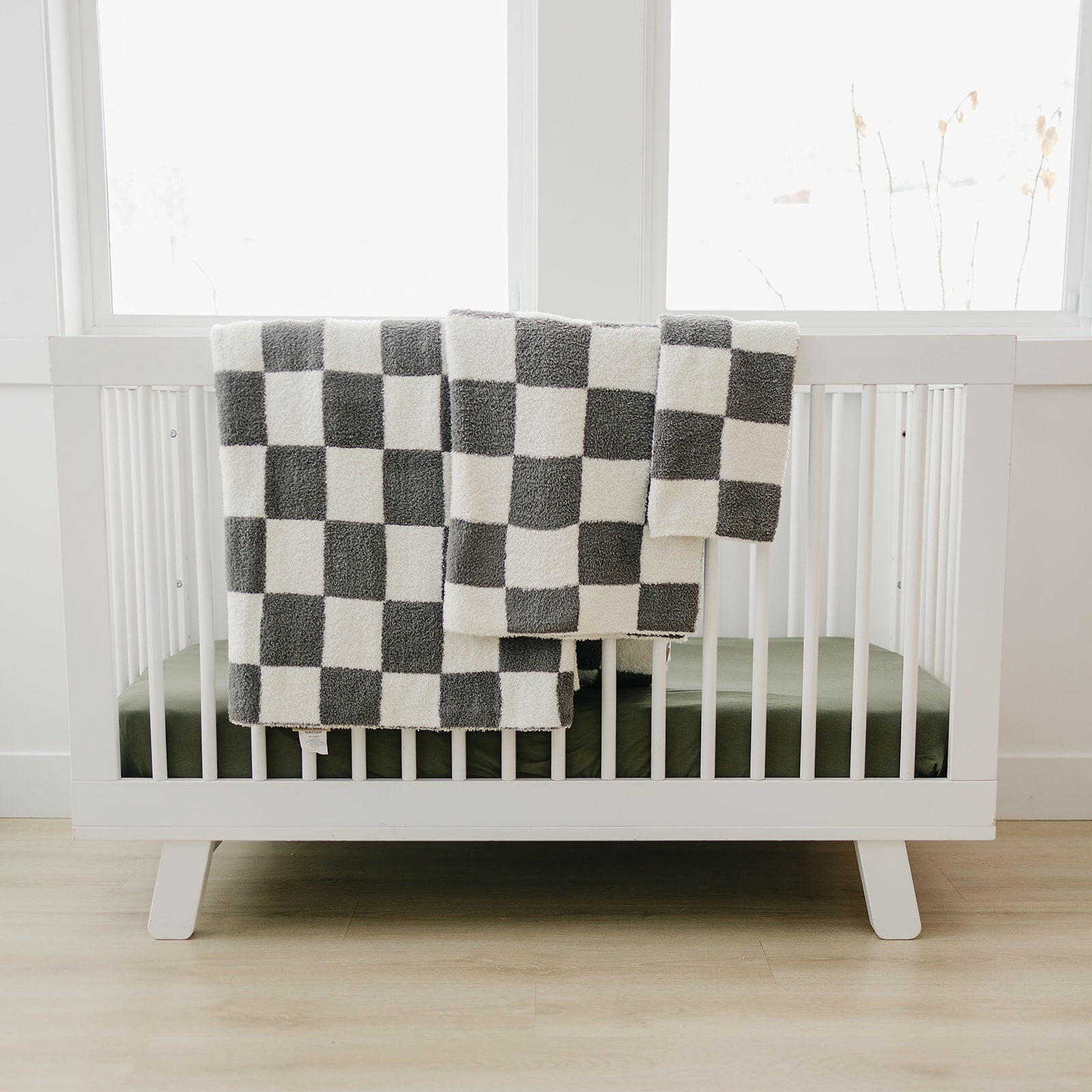 Charcoal Checkered Plush Blanket  Mebie Baby